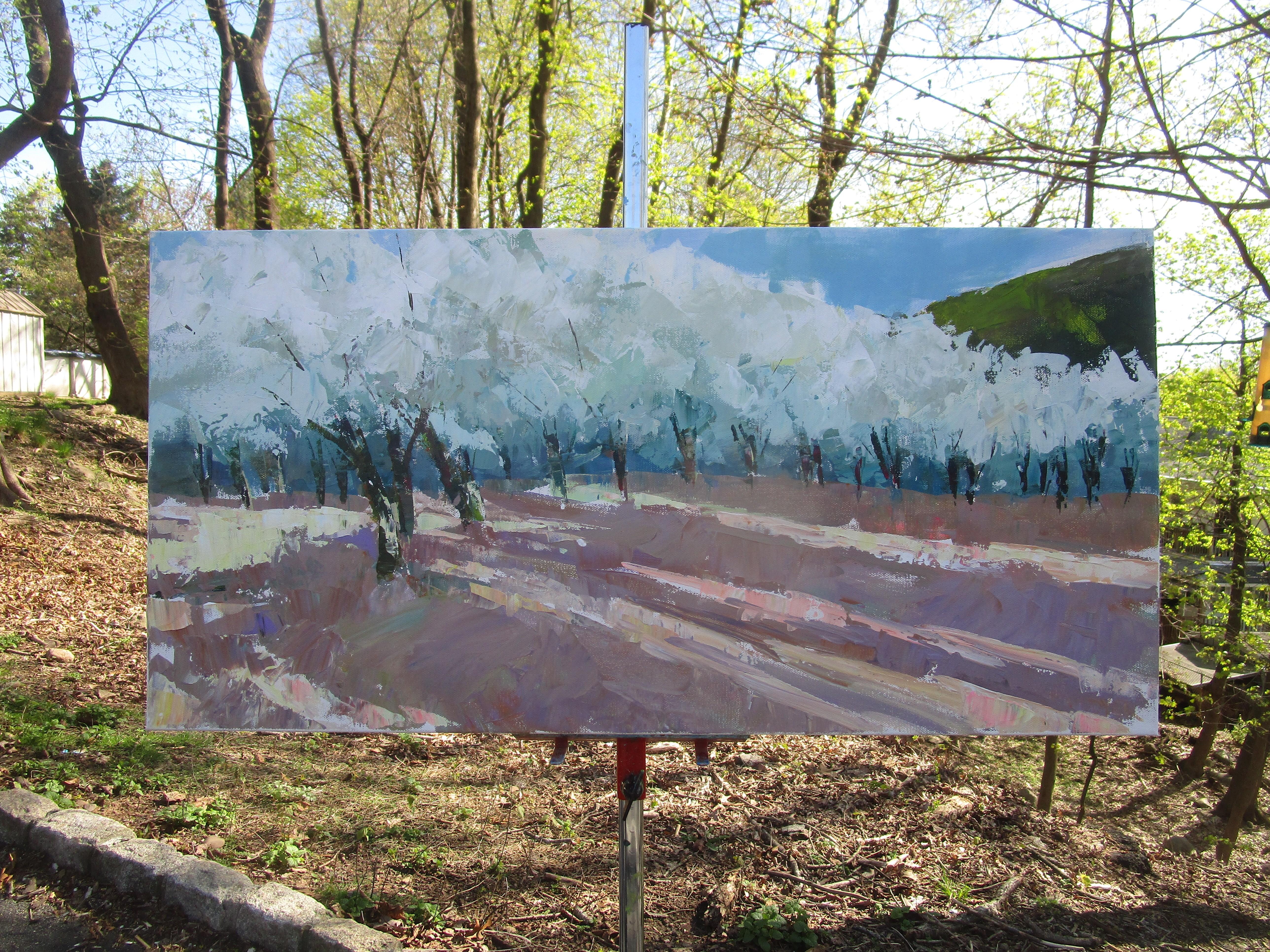 <p>Commentaires de l'artiste<br />Dans un verger de Provence, en France, les oliviers parsèment le paysage. Des rayons de soleil filtrent à travers les feuilles et réchauffent le sol. À l'aide d'un couteau à palette et d'un pinceau, l'artiste Janet