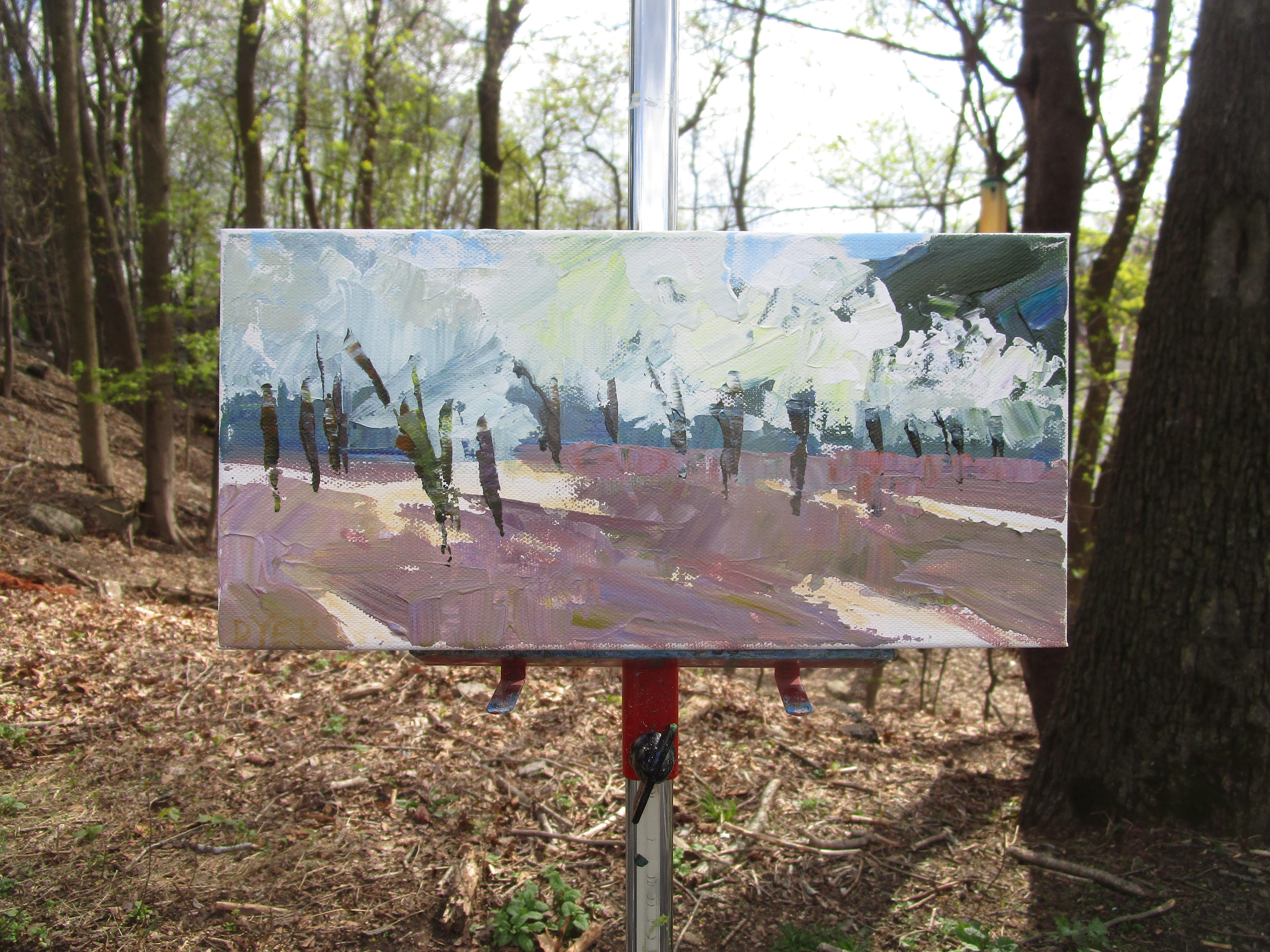 <p>Artist Comments<br>Olive, almond, and cherry trees adorn an orchard in Provence, France. Their white crowns merge, filtering the sunlight and casting dappled shade below. Artist Janet Dyer uses a palette knife in creating this spring