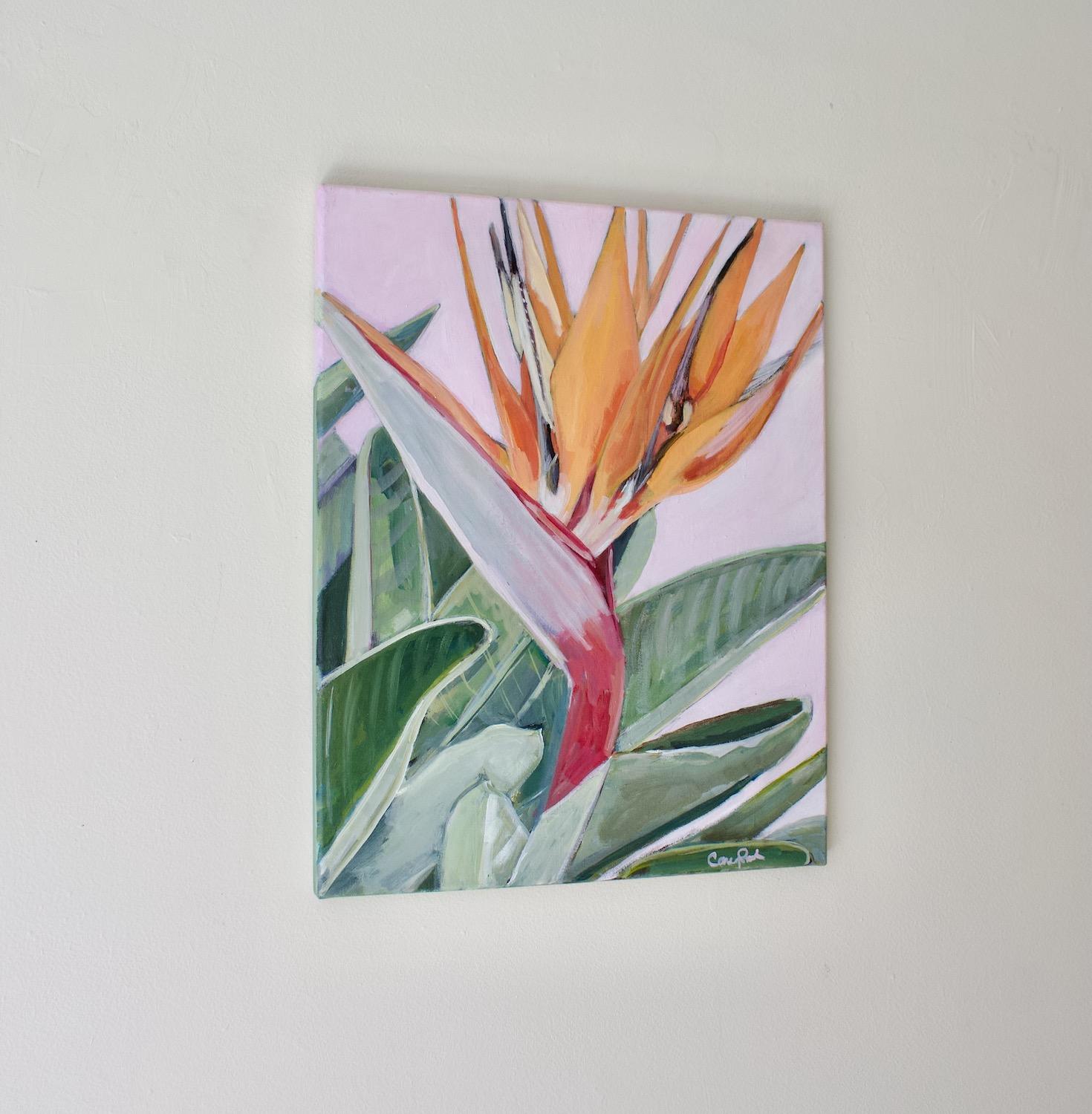 <p>Artist Comments<br>A bird of paradise charms with its beauty. Its fiery petals contrast vividly with the lush green leaves. Inspired by her photograph taken during a stroll in Santa Monica, artist Carey Parks depicts the flower in full bloom,