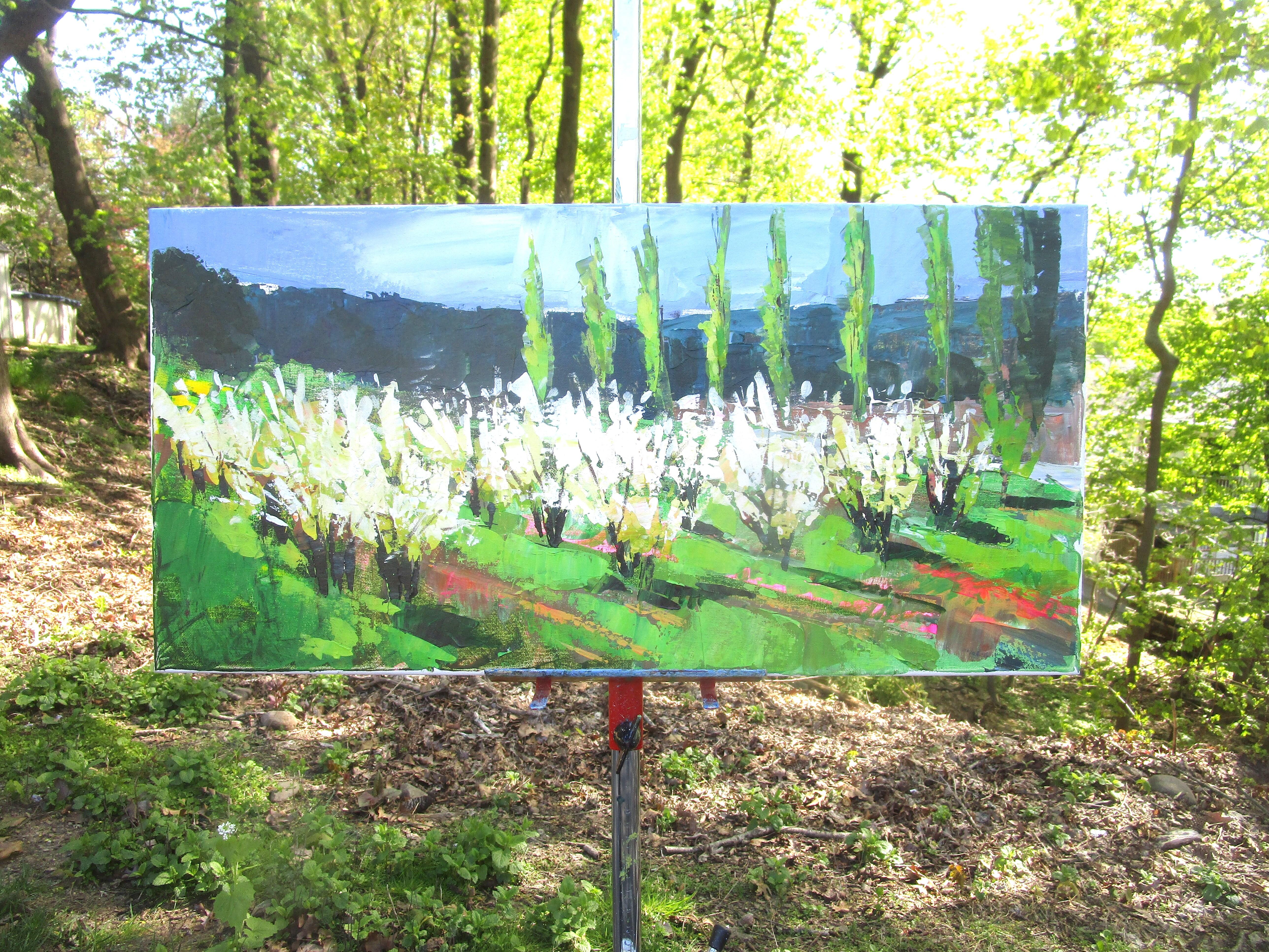 <p>Artist Comments<br />Provence in spring is a delightful place to be. Olive trees bloom, cypresses sway gently in the breeze, and the sun casts a warm glow over the landscape. Painted with a palette knife and brush, the composition captures the