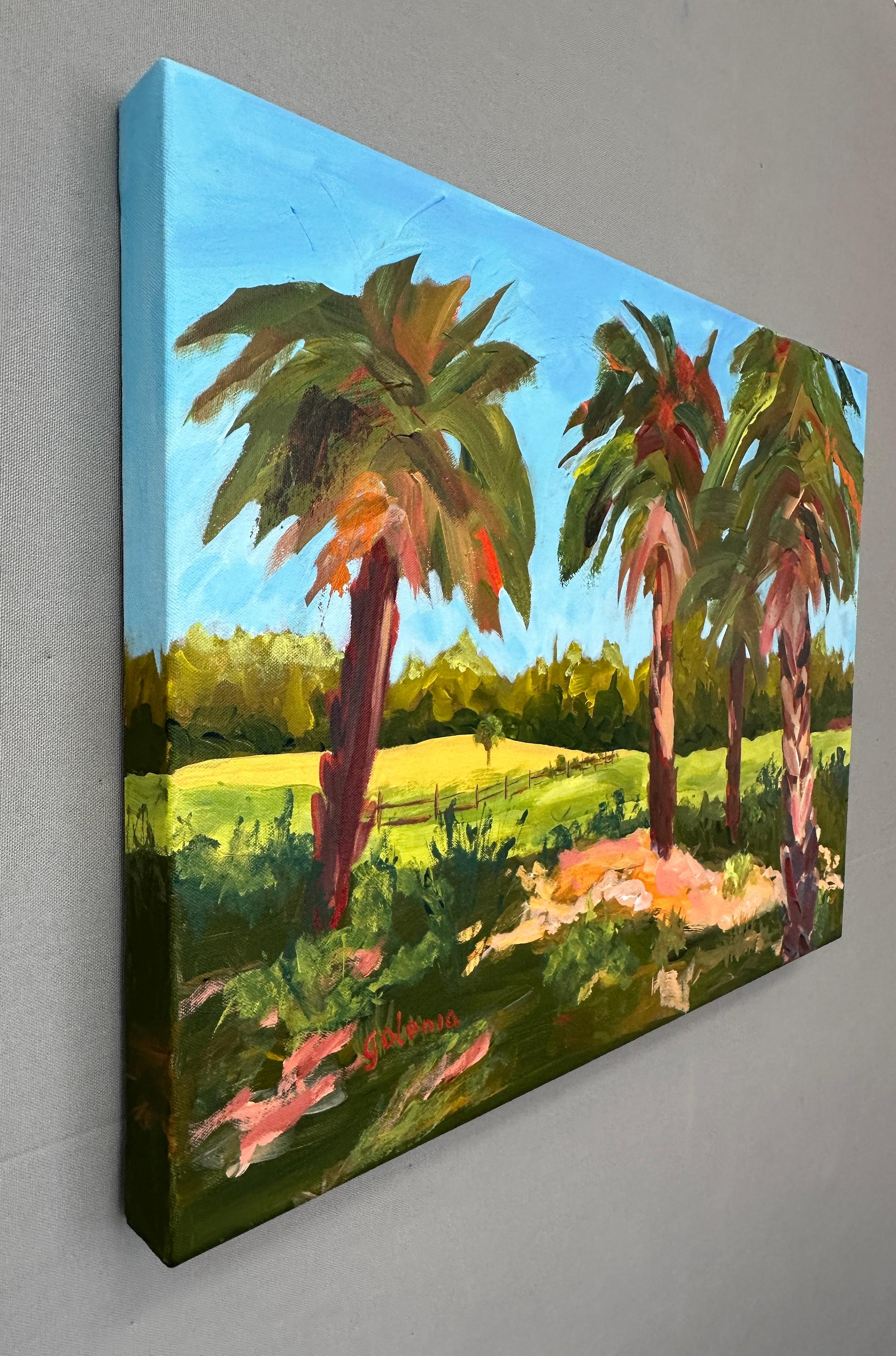 <p>Artist Comments<br>This summer scene, captured along a hiking trail in Venice, Florida, embodies the season's radiant glow. The sun casts beautiful clear highlights that enhance every detail. Bold brushstrokes portray swaying palm trees bathed in