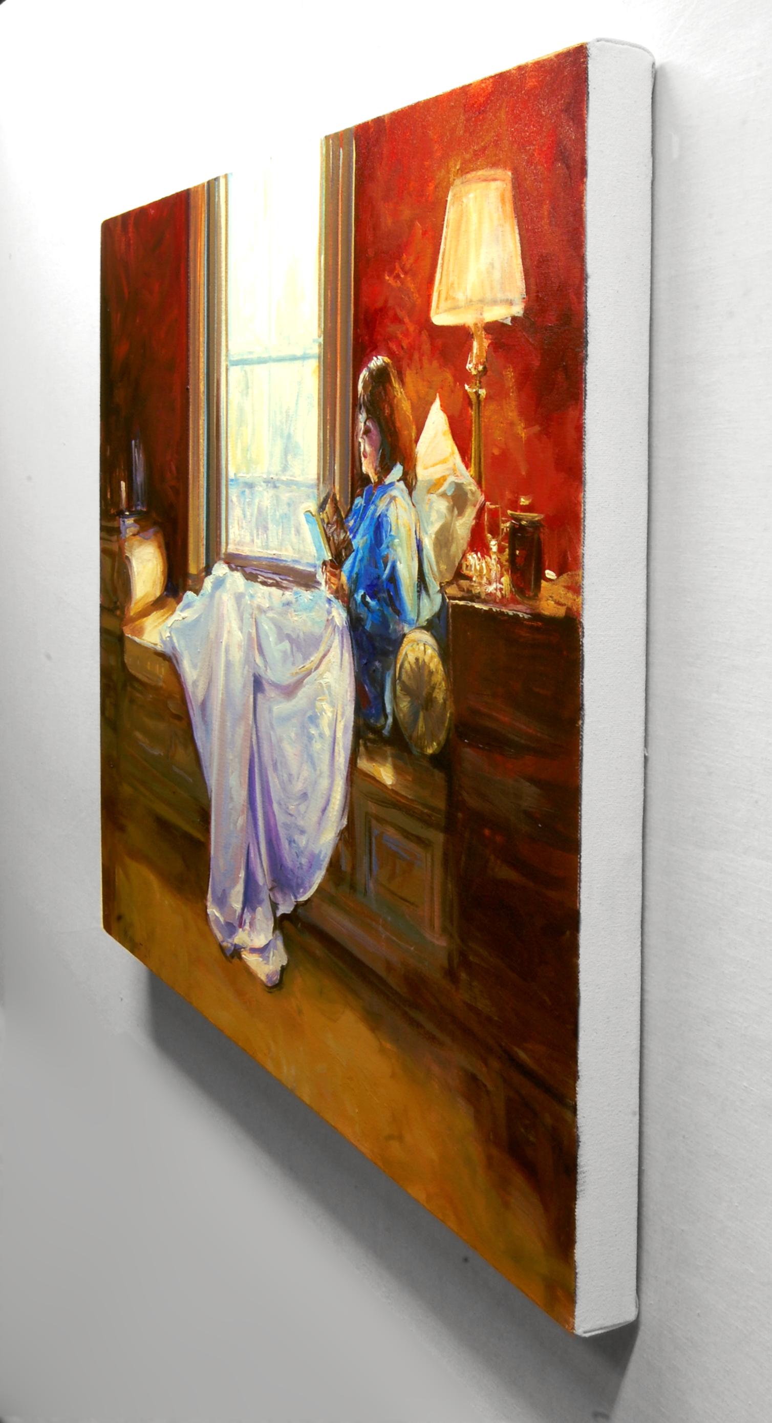 The Artist's Wife, Oil Painting - Brown Figurative Painting by Onelio Marrero