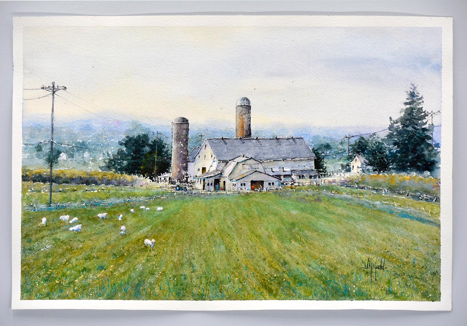 <p>Artist Comments<br>A barn quietly sits in the picturesque Pennsylvania countryside. The muted color palette evokes the serene tranquility inherent in the Amish homesteads of the region. The artwork is part of artist Judy Mudd's Land, Farms, and