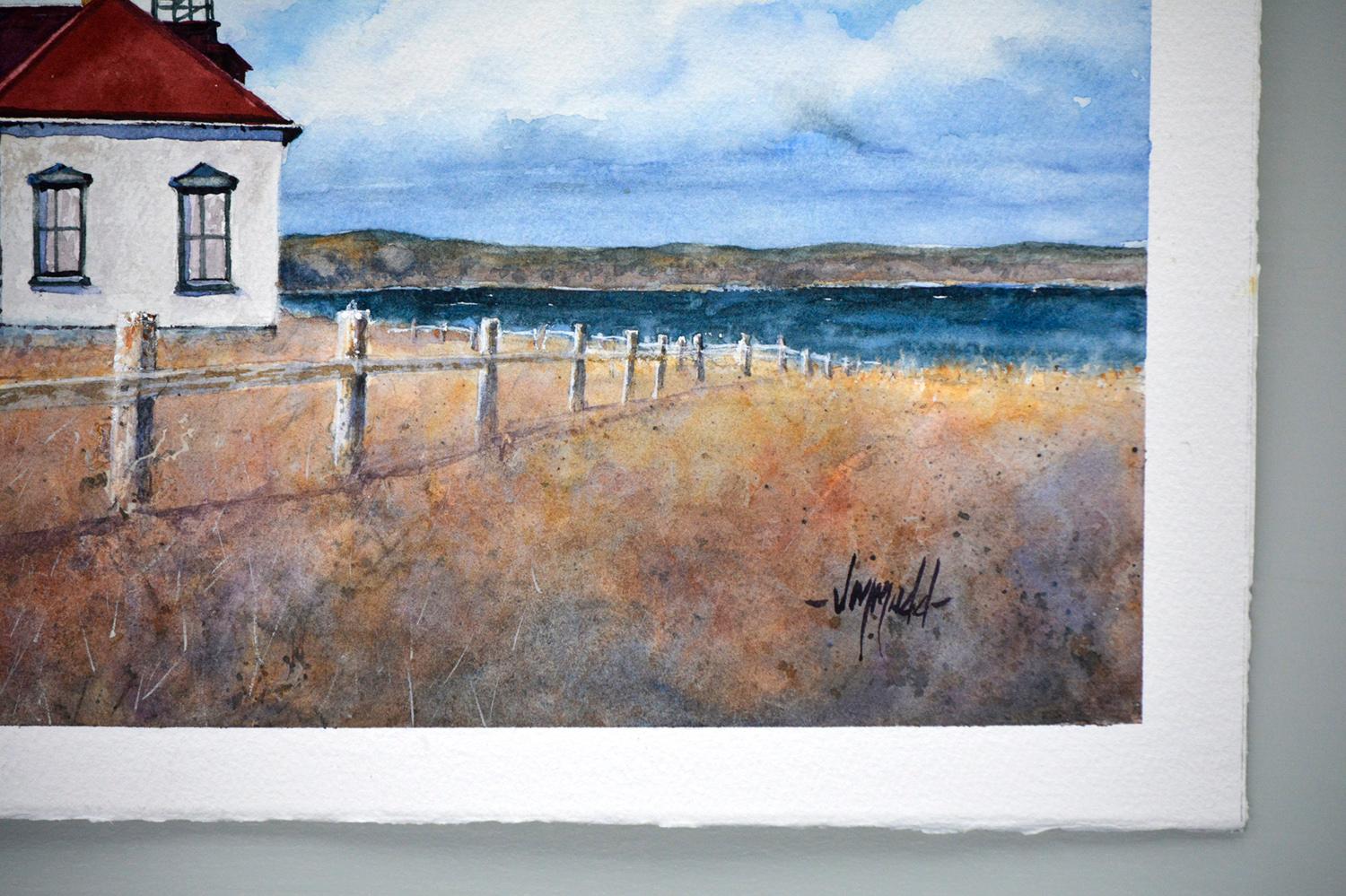 Point Wilson Lighthouse, Original Painting - Impressionist Art by Judy Mudd