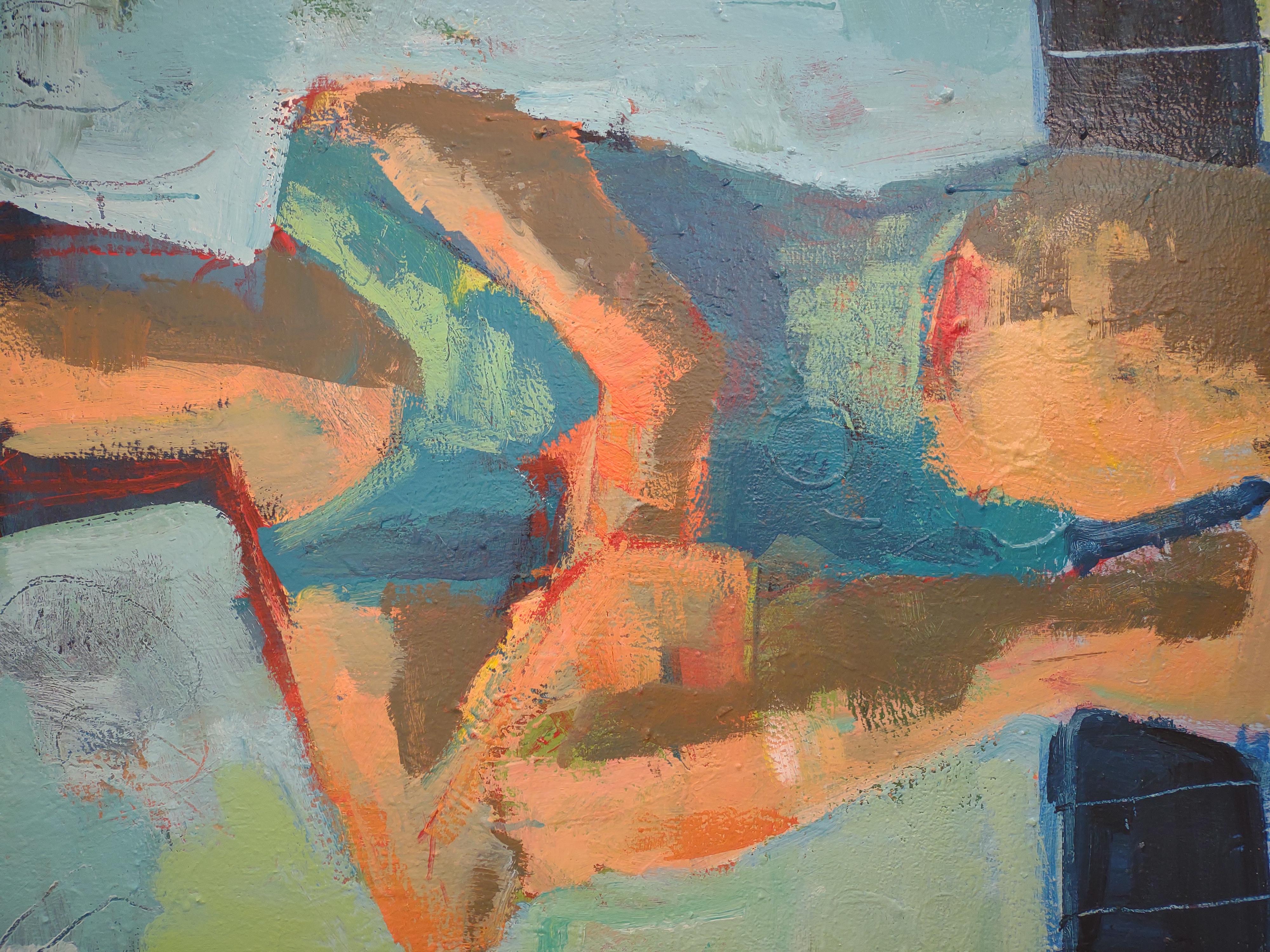 Poolside, peinture originale - Gris Figurative Painting par Gail Ragains