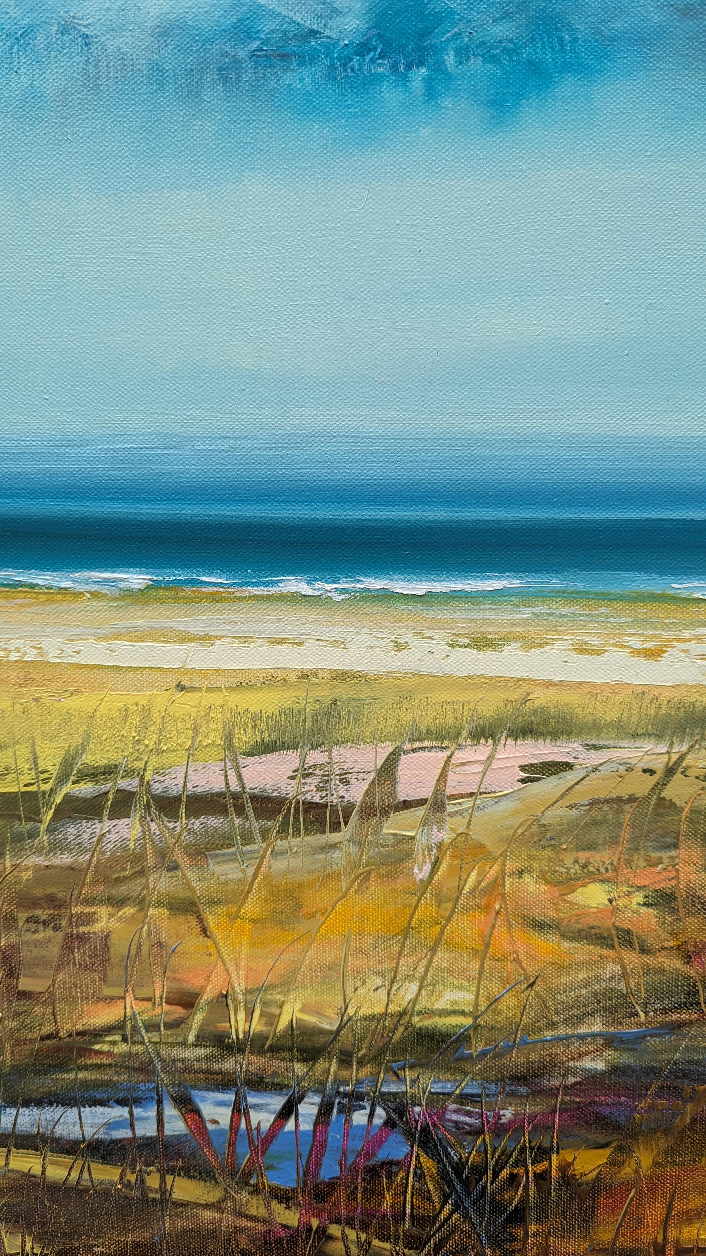Up&Up, peinture à l'huile - Gris Landscape Painting par George Peebles
