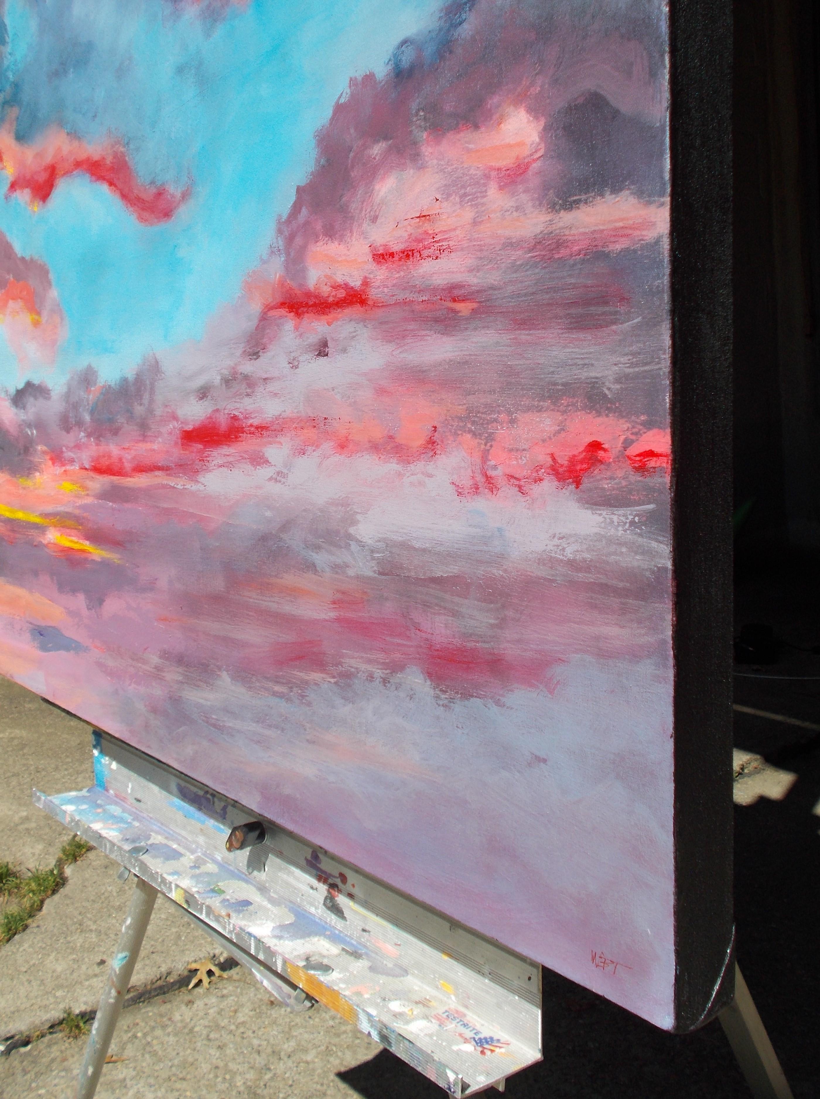 Red Sky at Night..., Original Painting - Gray Landscape Painting by Benjamin  Thomas