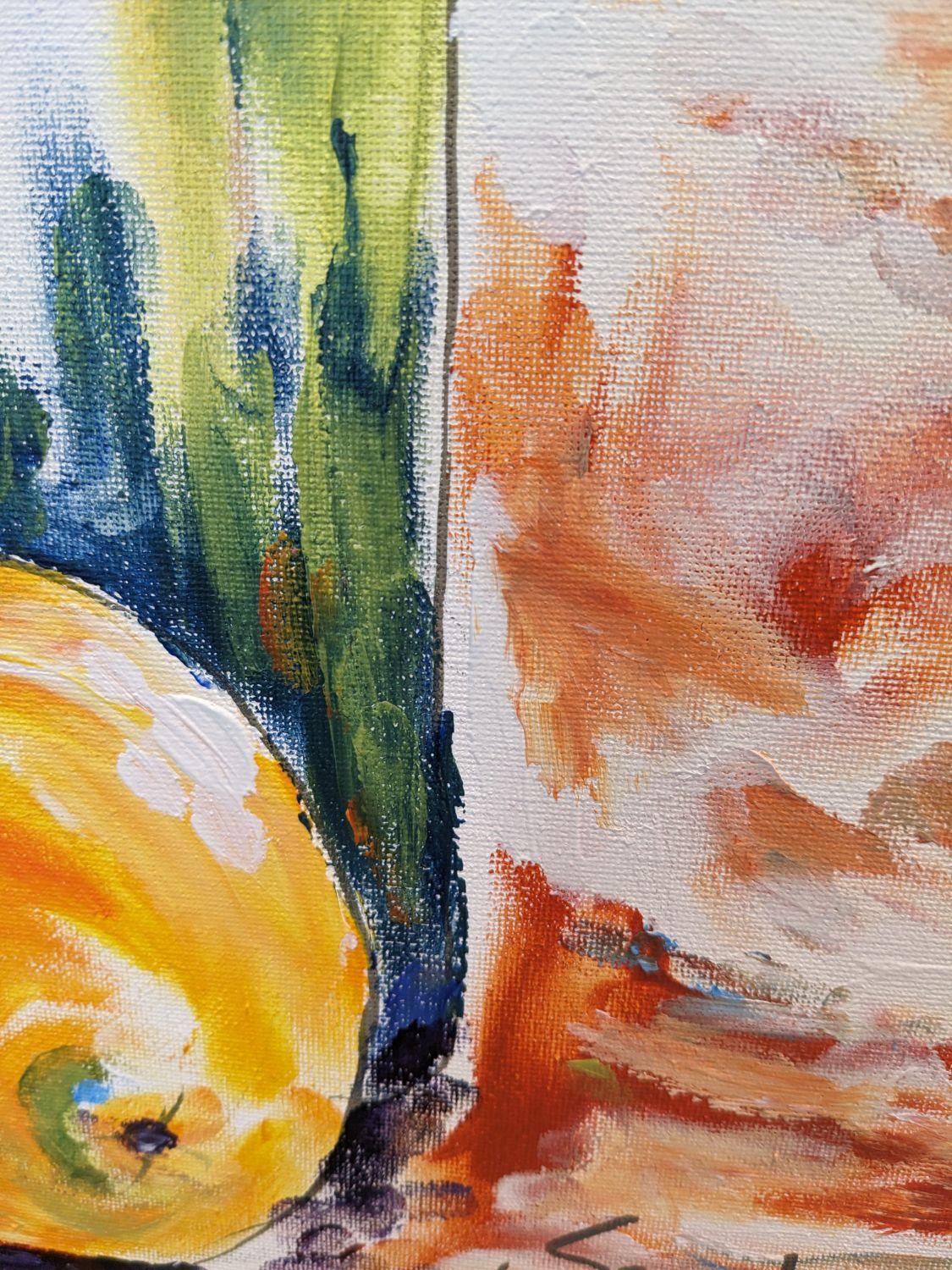 Two Bottles and an Orange, Original Painting For Sale 1