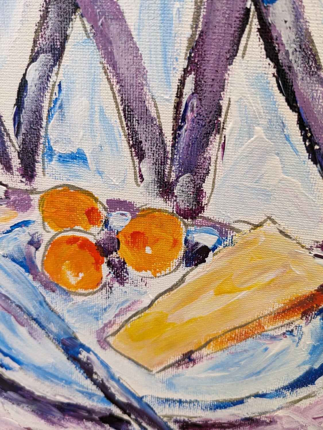 Käse, Apricots und Wein, Originalgemälde im Angebot 1