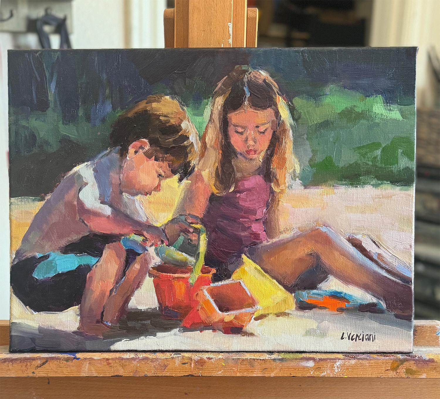 A la orilla del mar, pintura al óleo - Painting Impresionista de Claudia Verciani