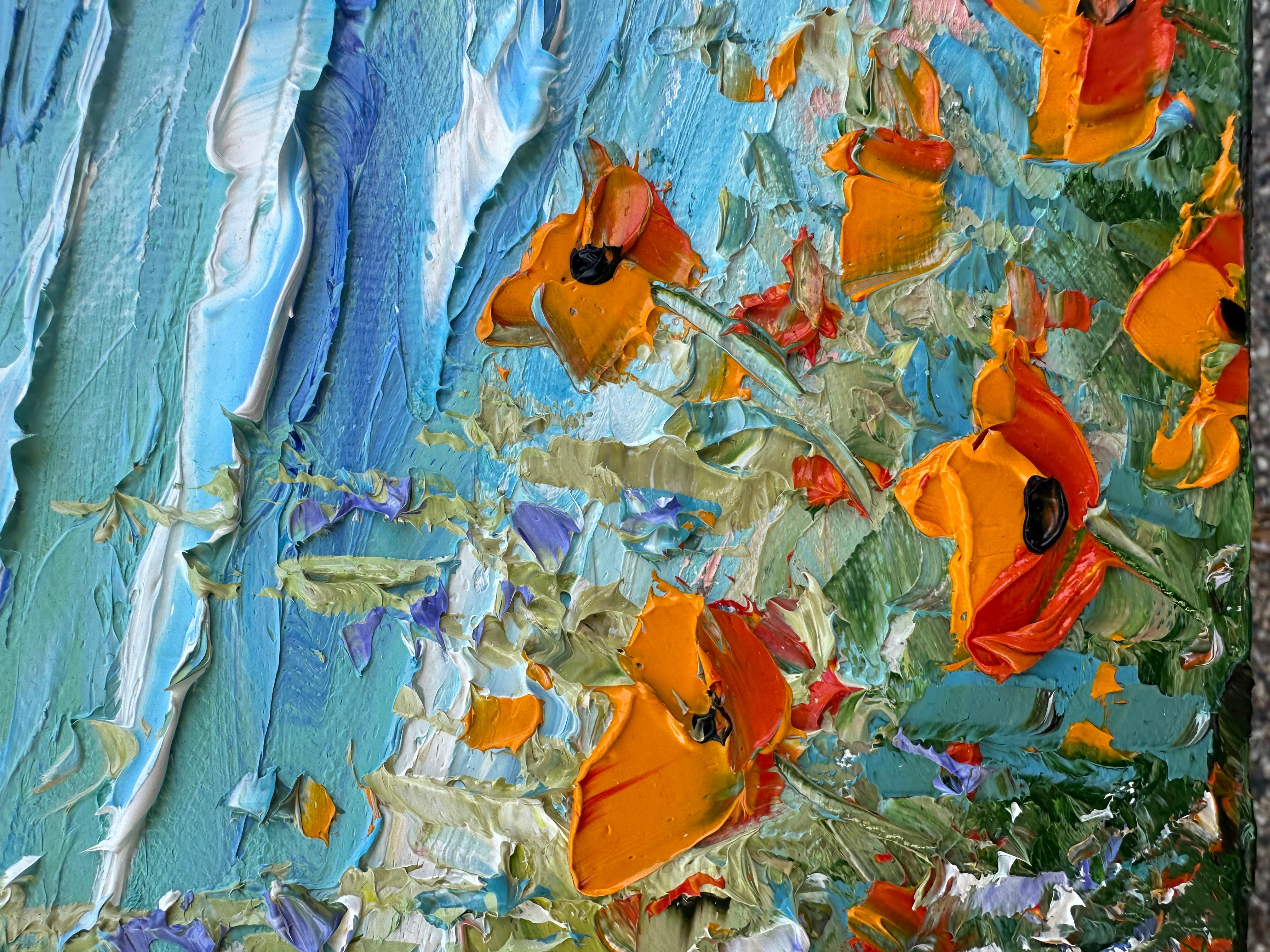 Lagon lumineux, peinture à l'huile - Bleu Landscape Painting par Lisa Elley