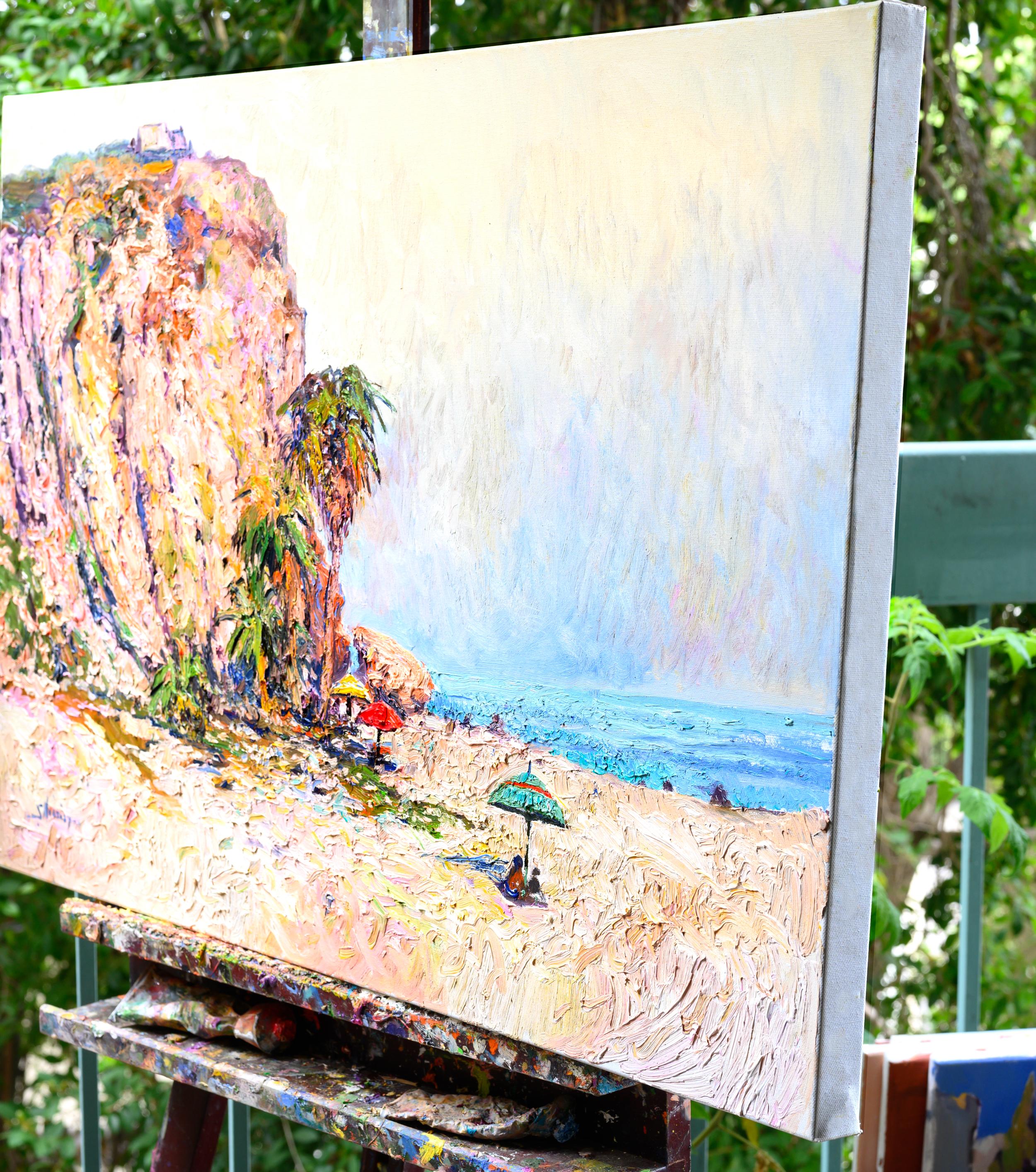 Peinture à l'huile « When the Fog Slowly Goes Away, Beach in Malibu » - Impressionnisme Art par Suren Nersisyan