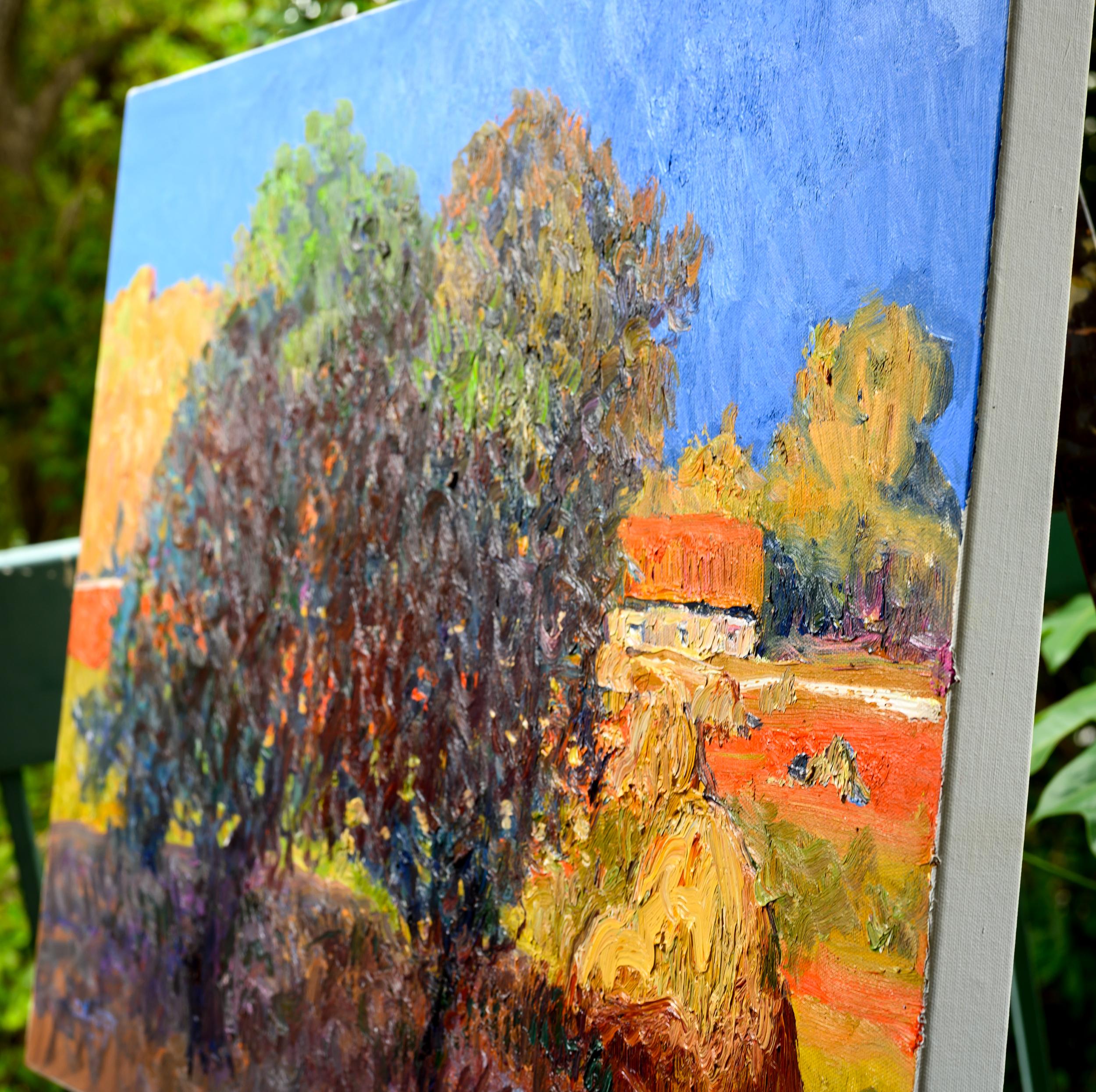 In the Farm. Haystack and Trees, Oil Painting - Impressionist Art by Suren Nersisyan