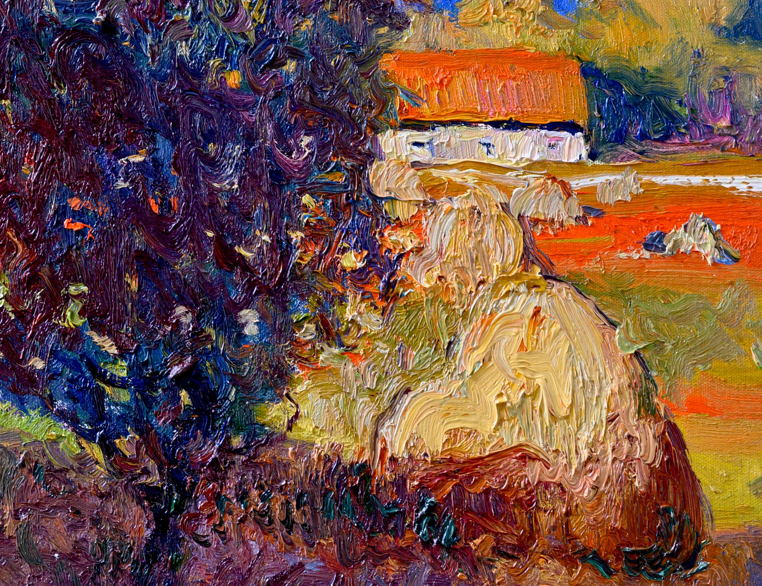 In the Farm. Haystack and Trees, Oil Painting For Sale 1
