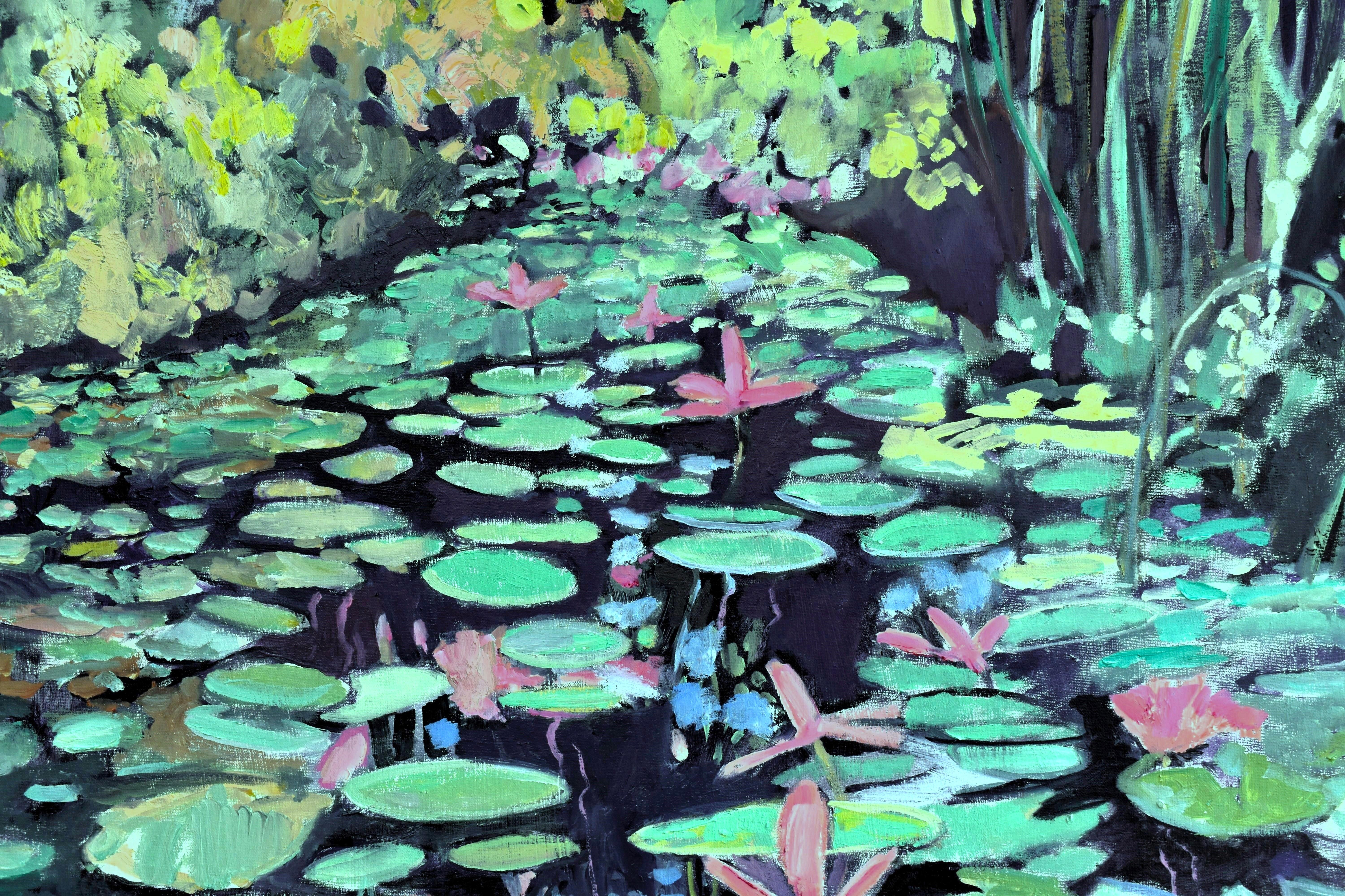 Peinture à l'huile Lily Spa - Bleu Landscape Painting par Mary Pratt