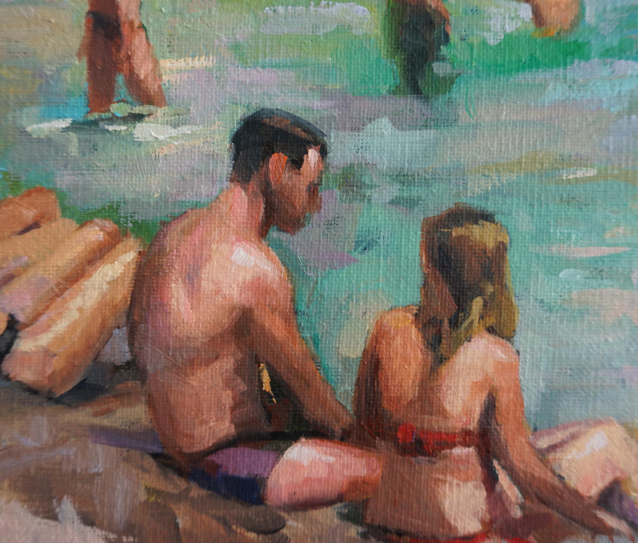 Peinture à l'huile de fête de plage à Cassis 1