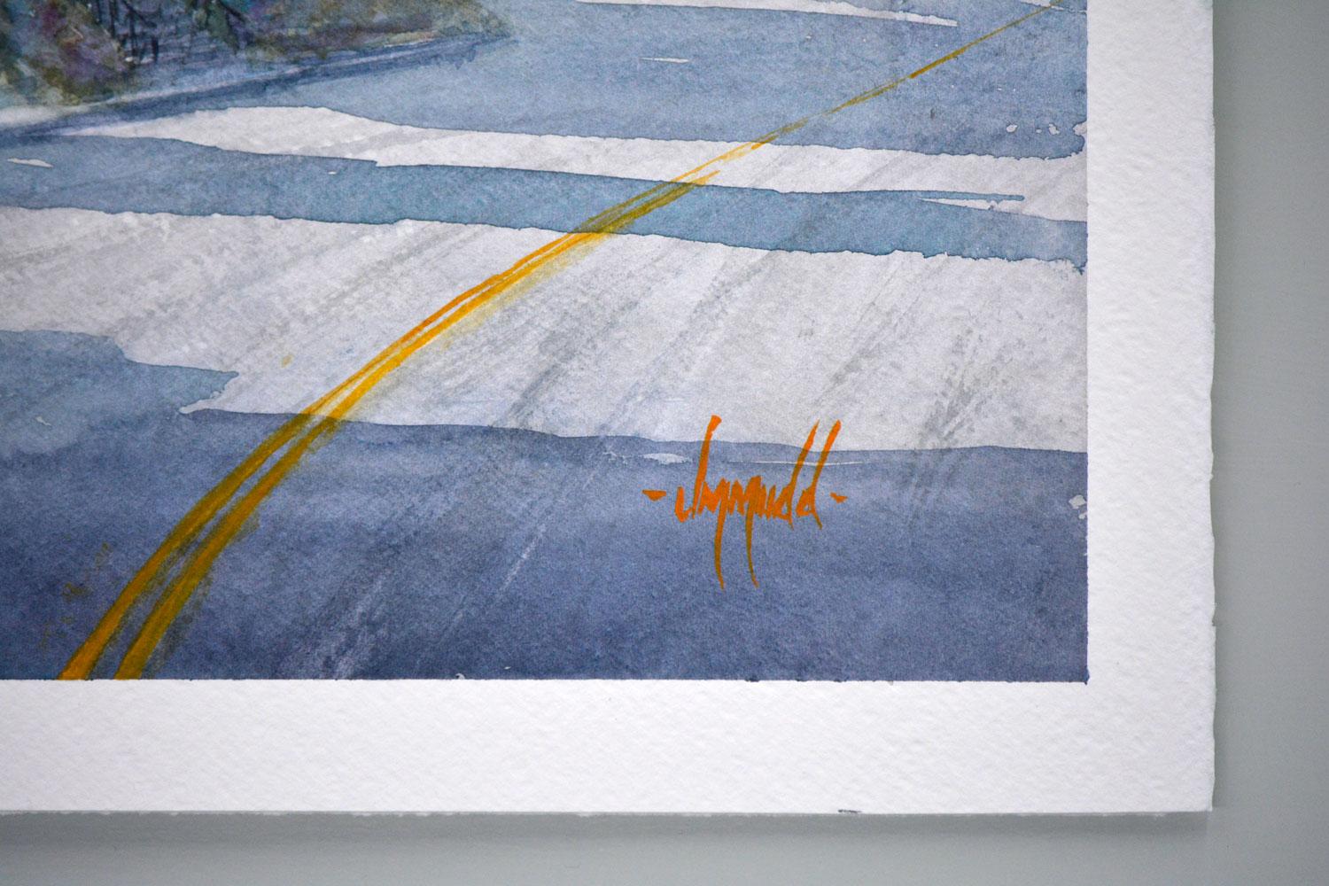 Maisons jaunes, peinture originale - Art de Judy Mudd