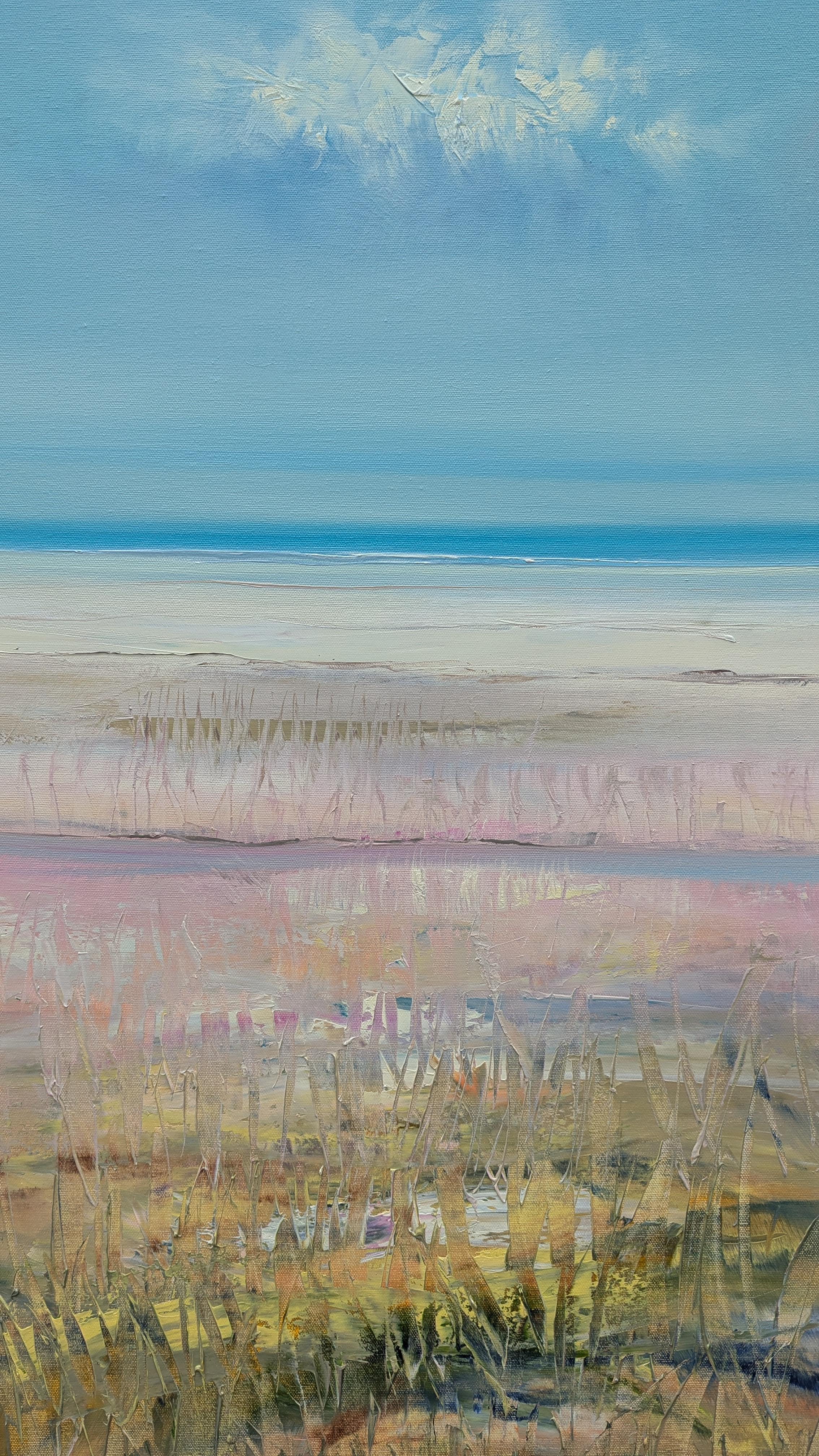 Total Beach, peinture à l'huile - Beige Landscape Painting par George Peebles