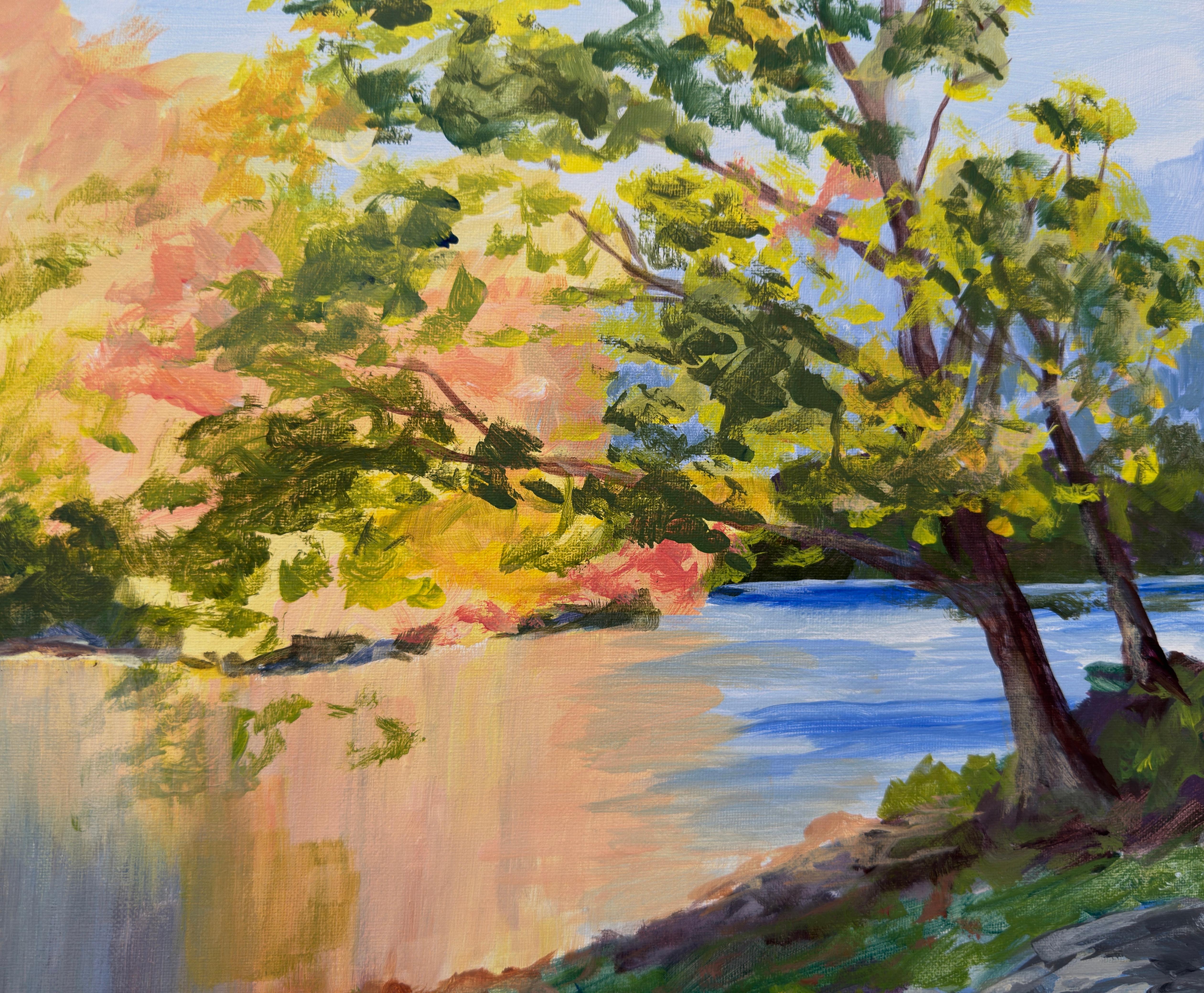 Oak e Stone, Pittura originale - Landscape Painting Beige di JoAnn Golenia