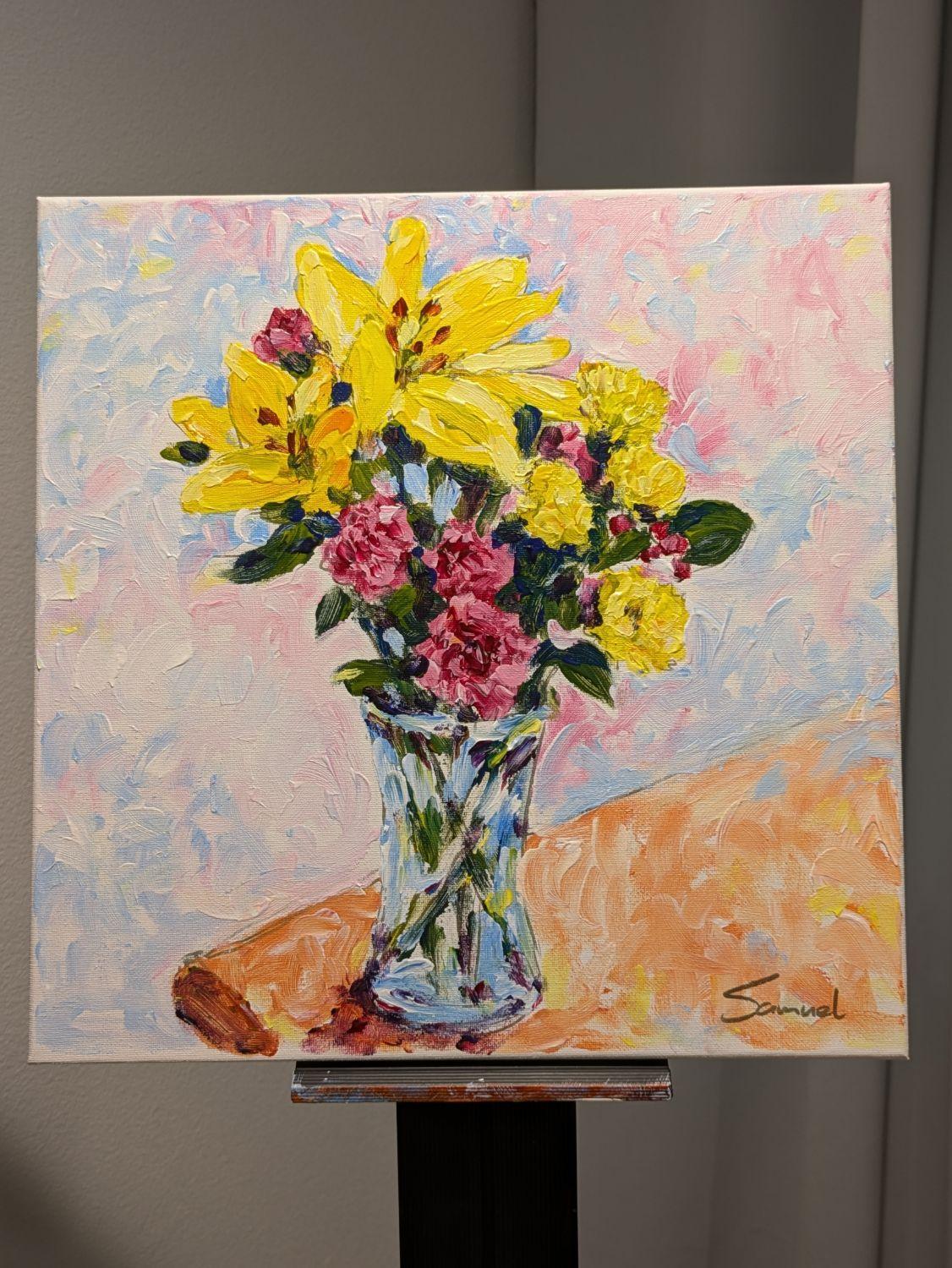 Nature morte florale lumineuse, peinture originale - Impressionnisme Painting par Samuel Pretorius