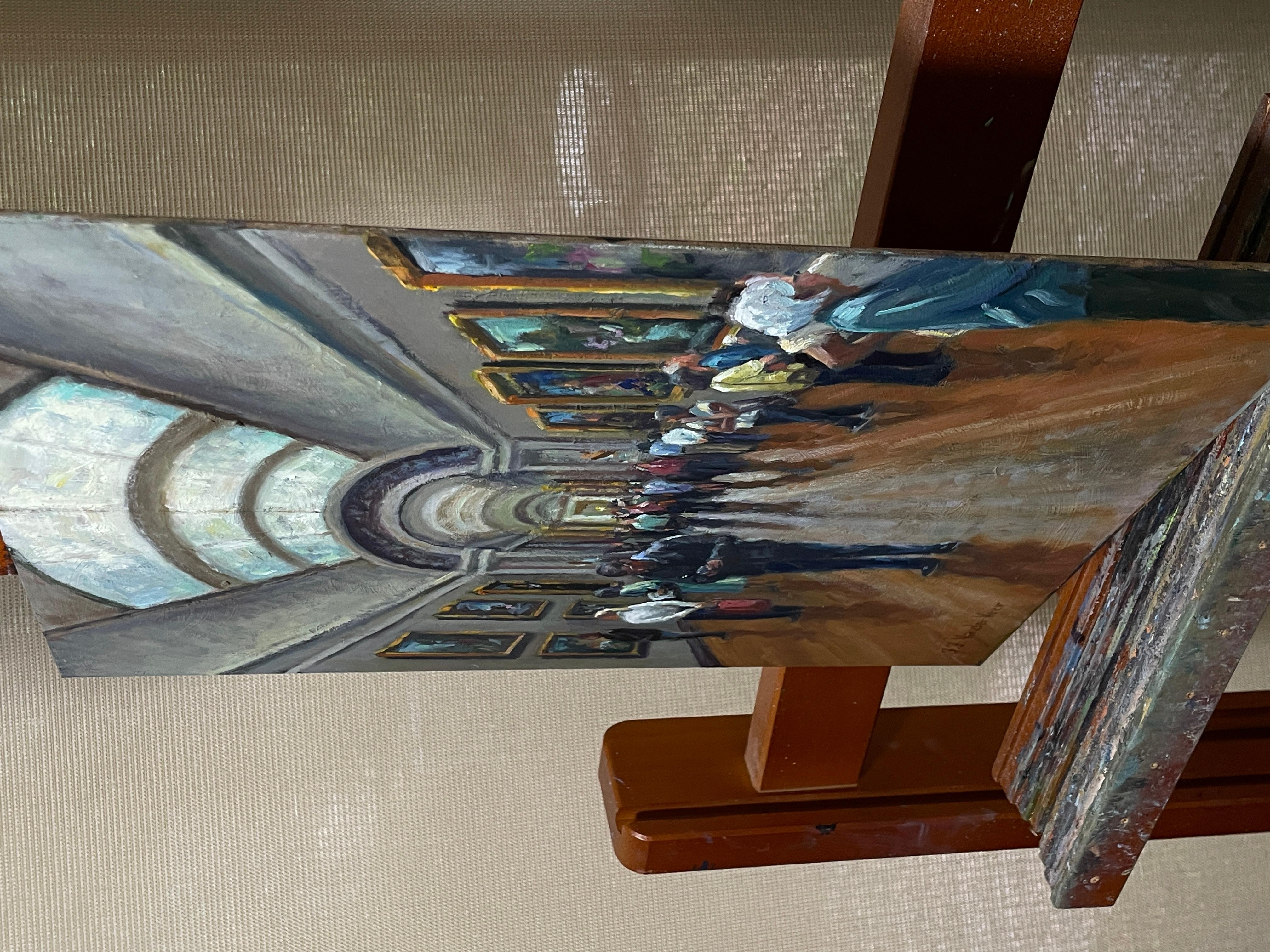 Au Louvre, peinture à l'huile - Painting de Faye Vander Veer