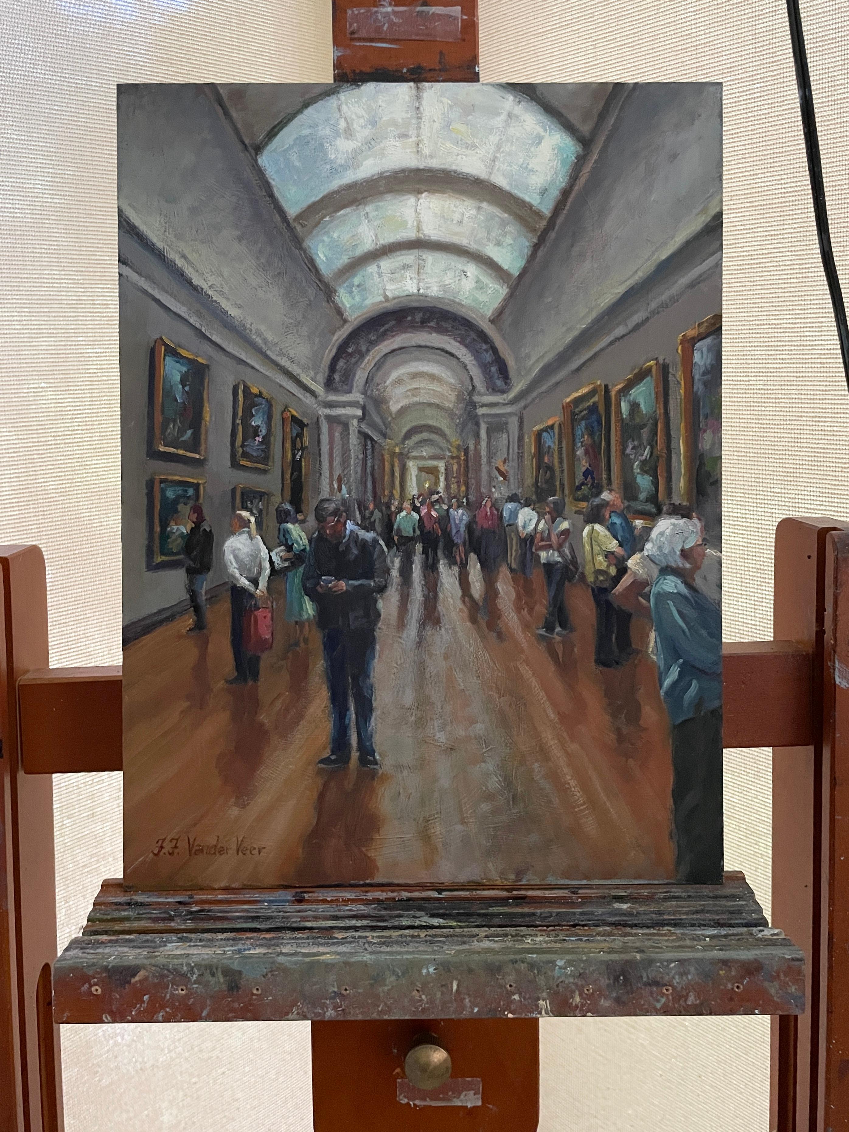 Au Louvre, peinture à l'huile - Impressionnisme Painting par Faye Vander Veer