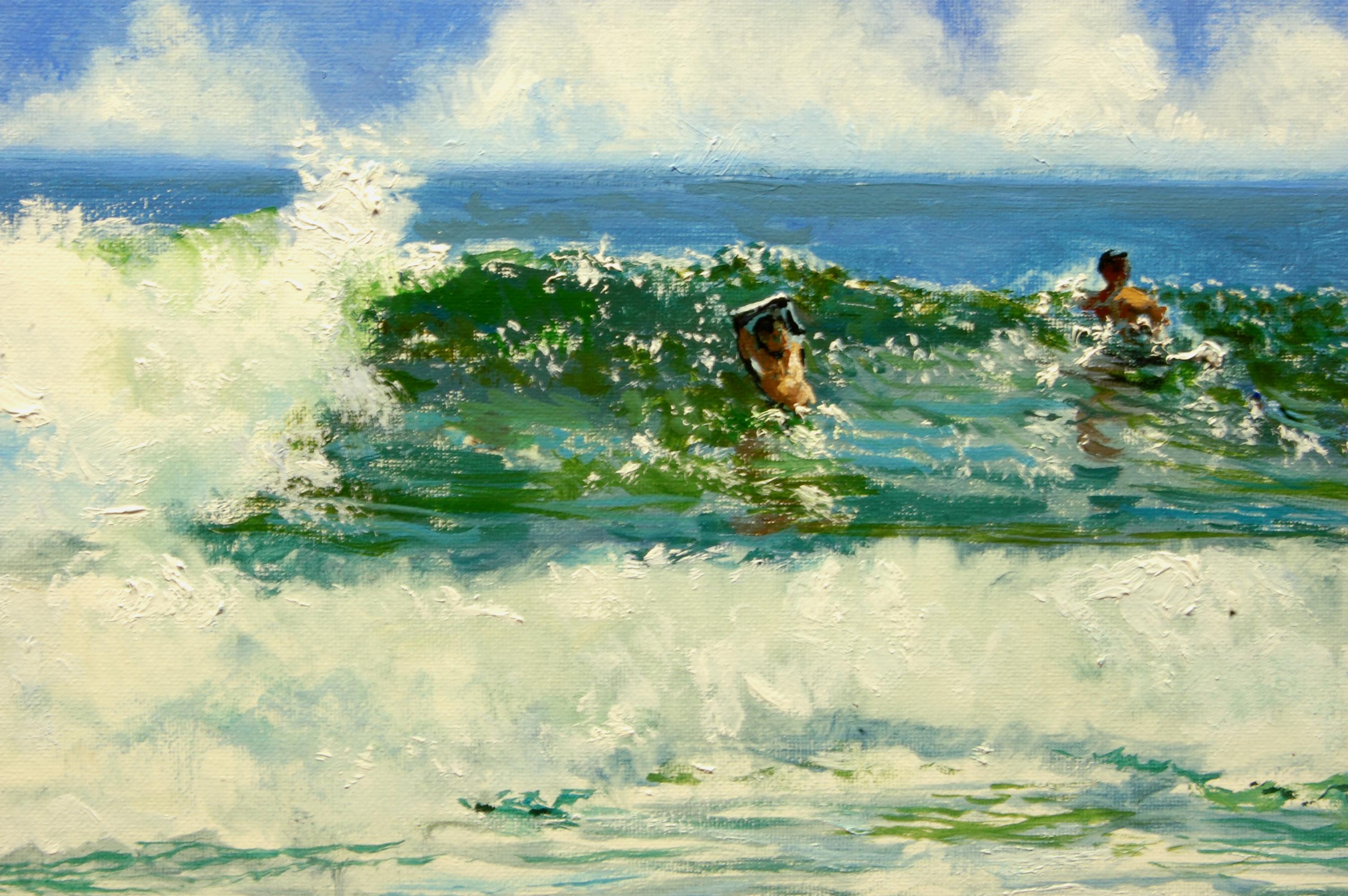 Crashing Surf, Ölgemälde (Grau), Landscape Painting, von Onelio Marrero