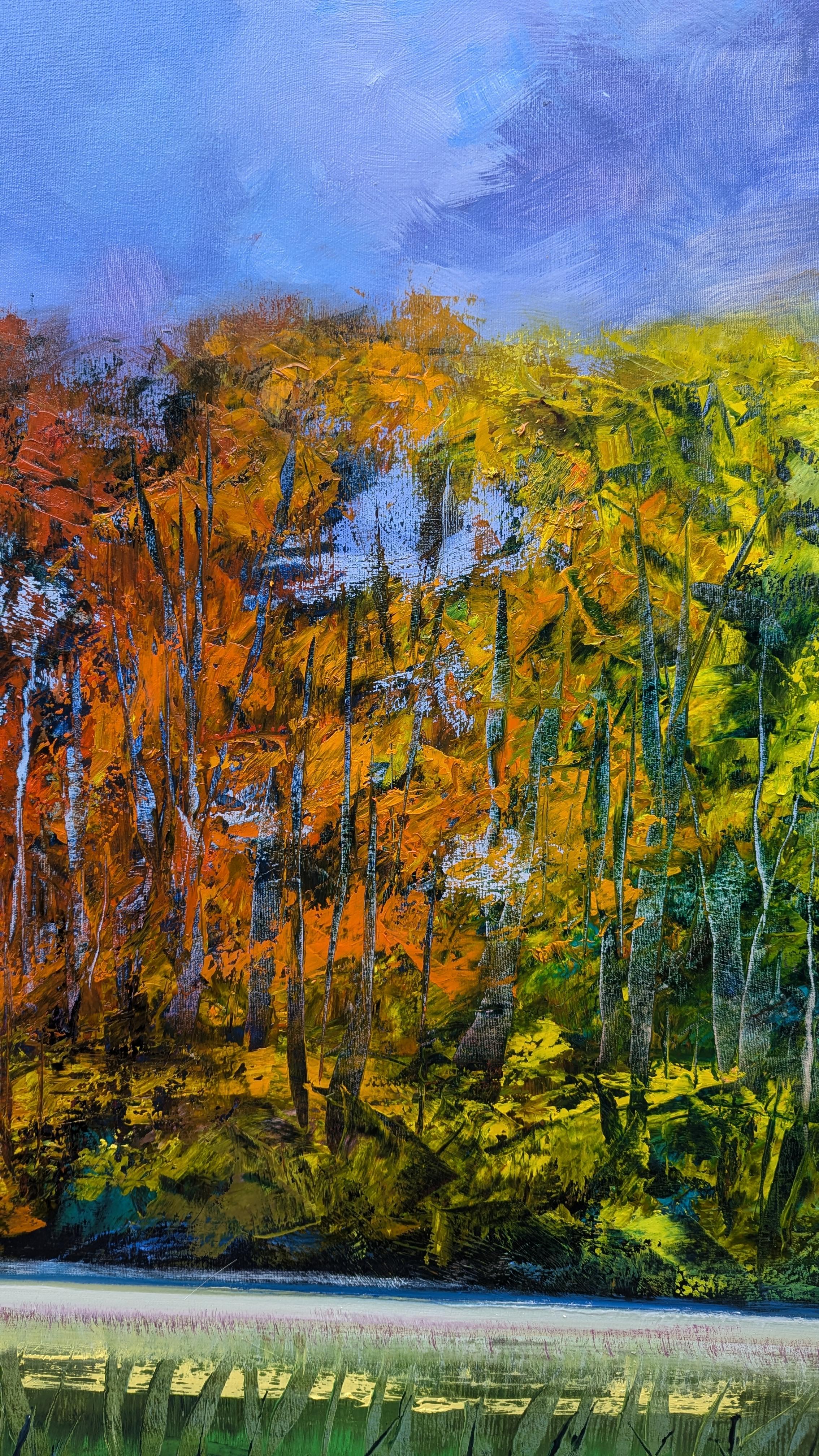 Summer Everlasting, peinture à l'huile - Gris Landscape Painting par George Peebles