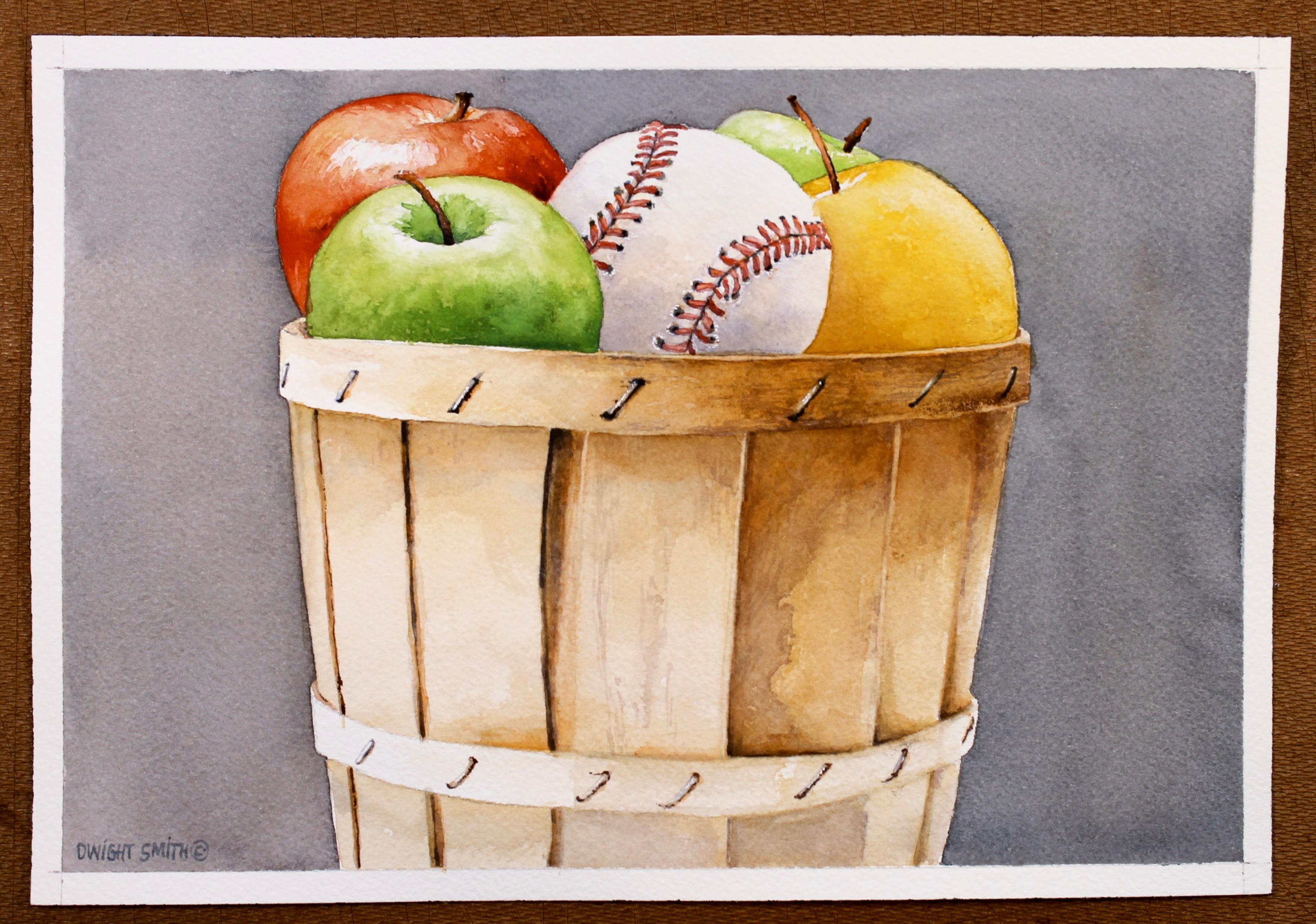 <p>Kommentare des Künstlers<br />Ein Holzkorb enthält eine Vielzahl von Äpfeln und einen Baseball der World Series. Dieses realistisch gemalte Aquarell zeigt, was die Menschen an der Herbstsaison schätzen. Sie lädt zum Nachdenken über die Freude an