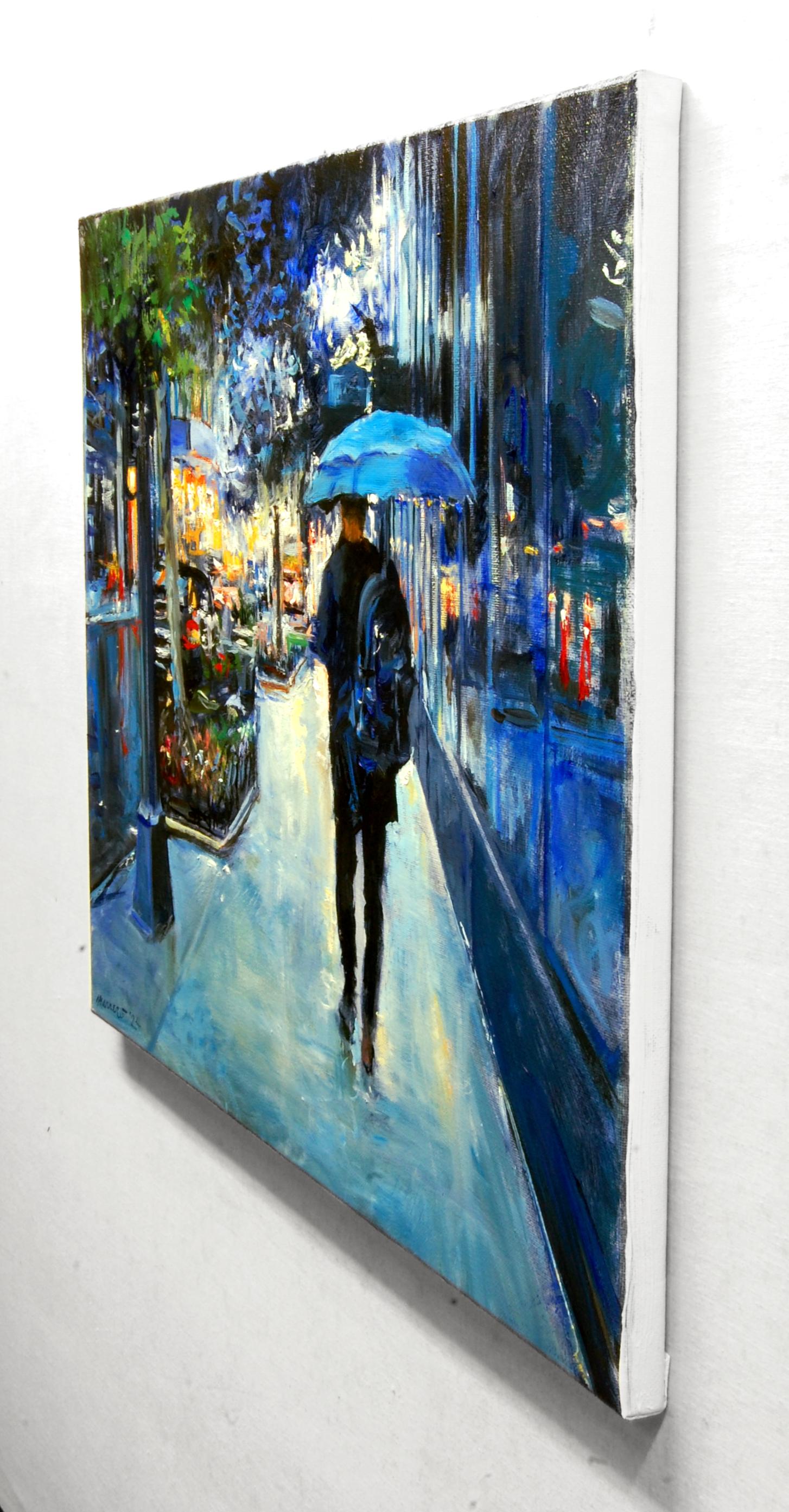 Manhattan Midtown Rain, peinture à l'huile - Impressionnisme Art par Onelio Marrero