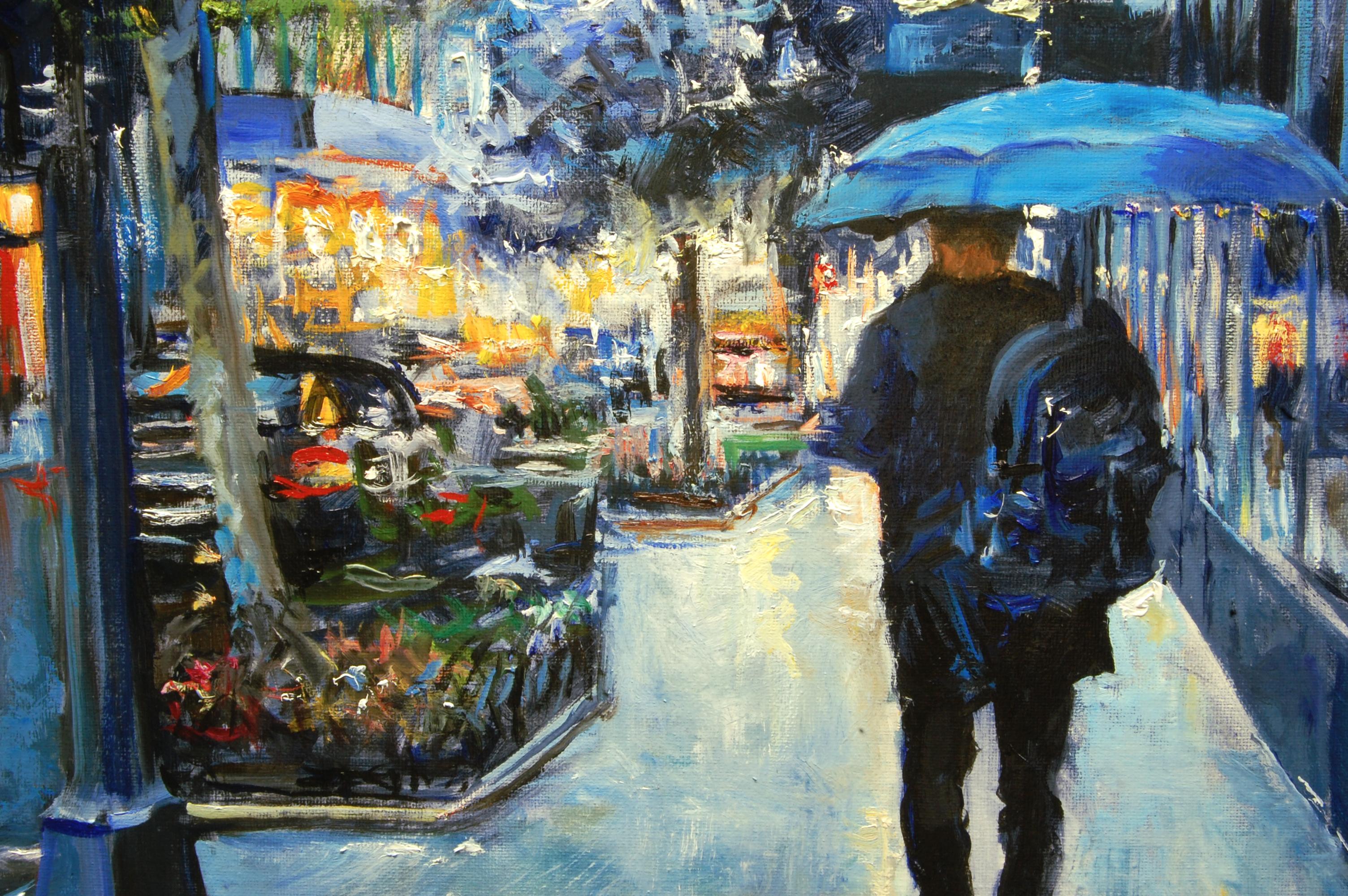 Manhattan Midtown Rain, peinture à l'huile en vente 1