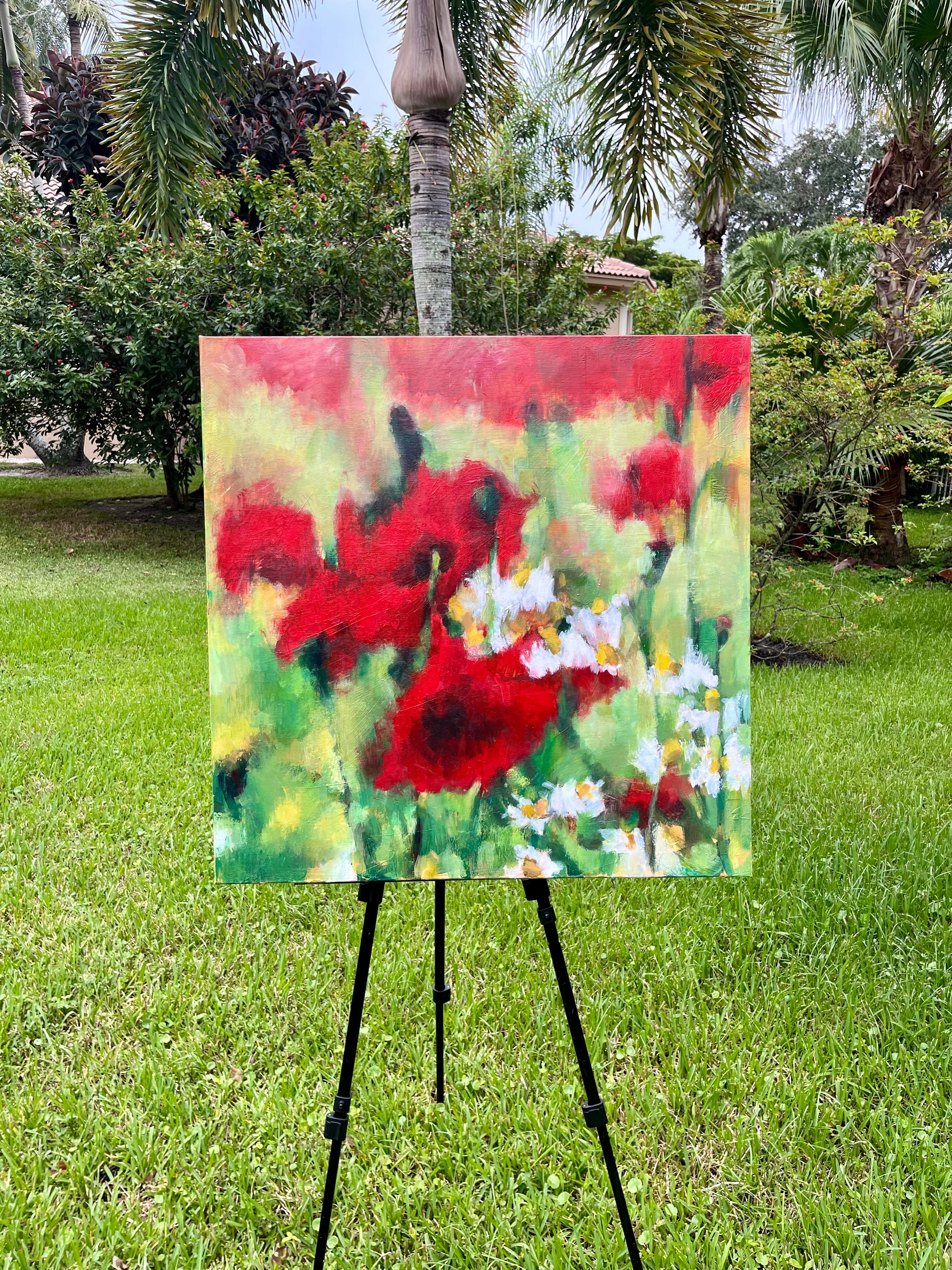 <p>Artist Comments<br />Vibrant red poppies and delicate white daisies intermingle, forming a colorful tapestry. The contrast between their fiery hues and cheerful whites adds harmony and balance to the scene. The hazy depiction, achieved with soft