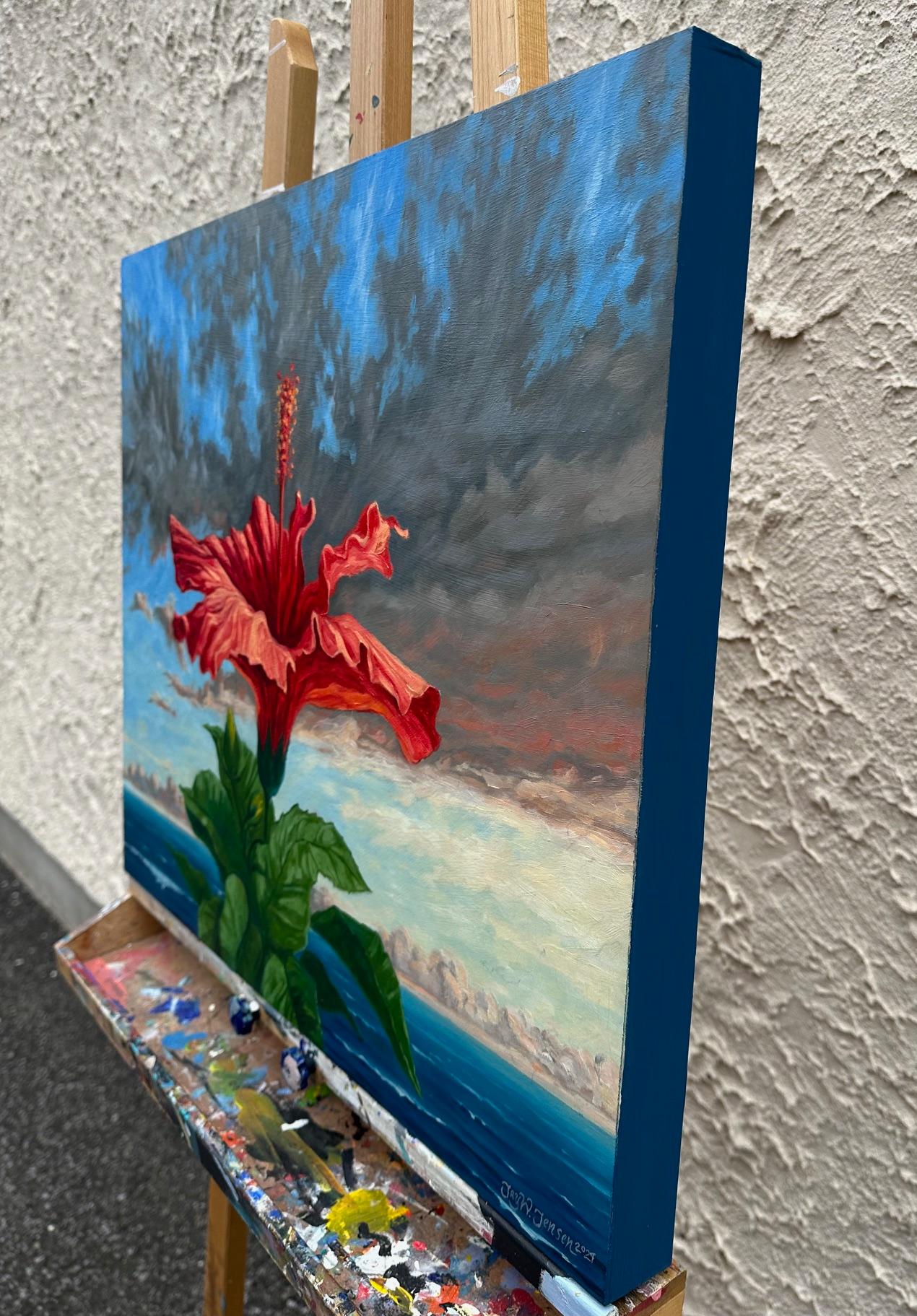 Hibiscus, coucher de soleil, peinture à l'huile - Painting de Jay Jensen