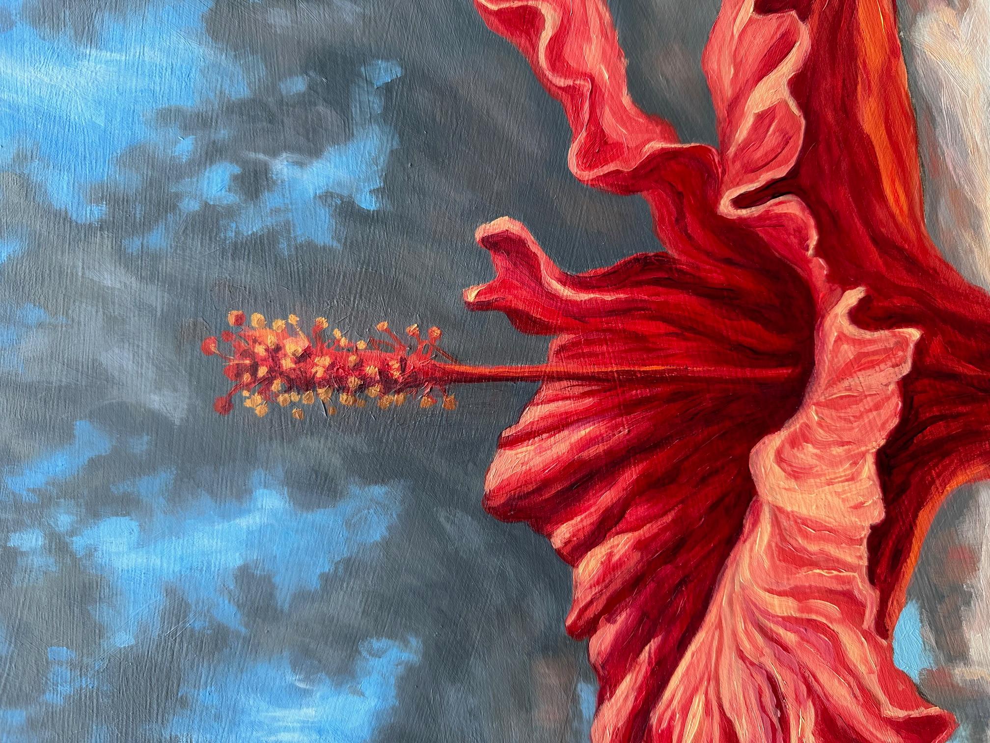 Hibiscus, coucher de soleil, peinture à l'huile - Noir Still-Life Painting par Jay Jensen