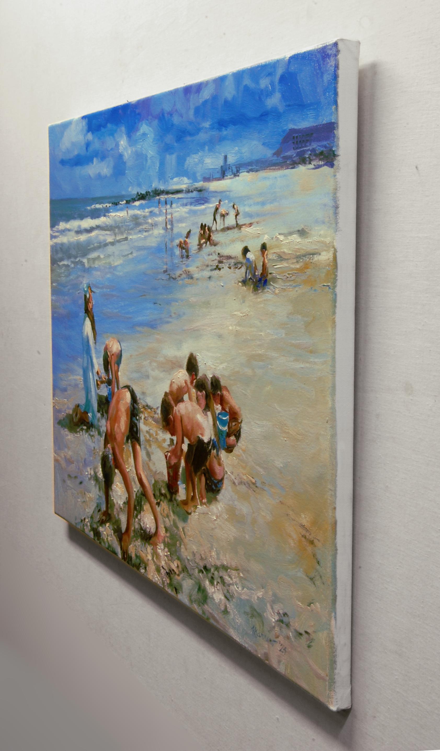 Competition de crabe en sable, peinture à l'huile - Impressionnisme Art par Onelio Marrero