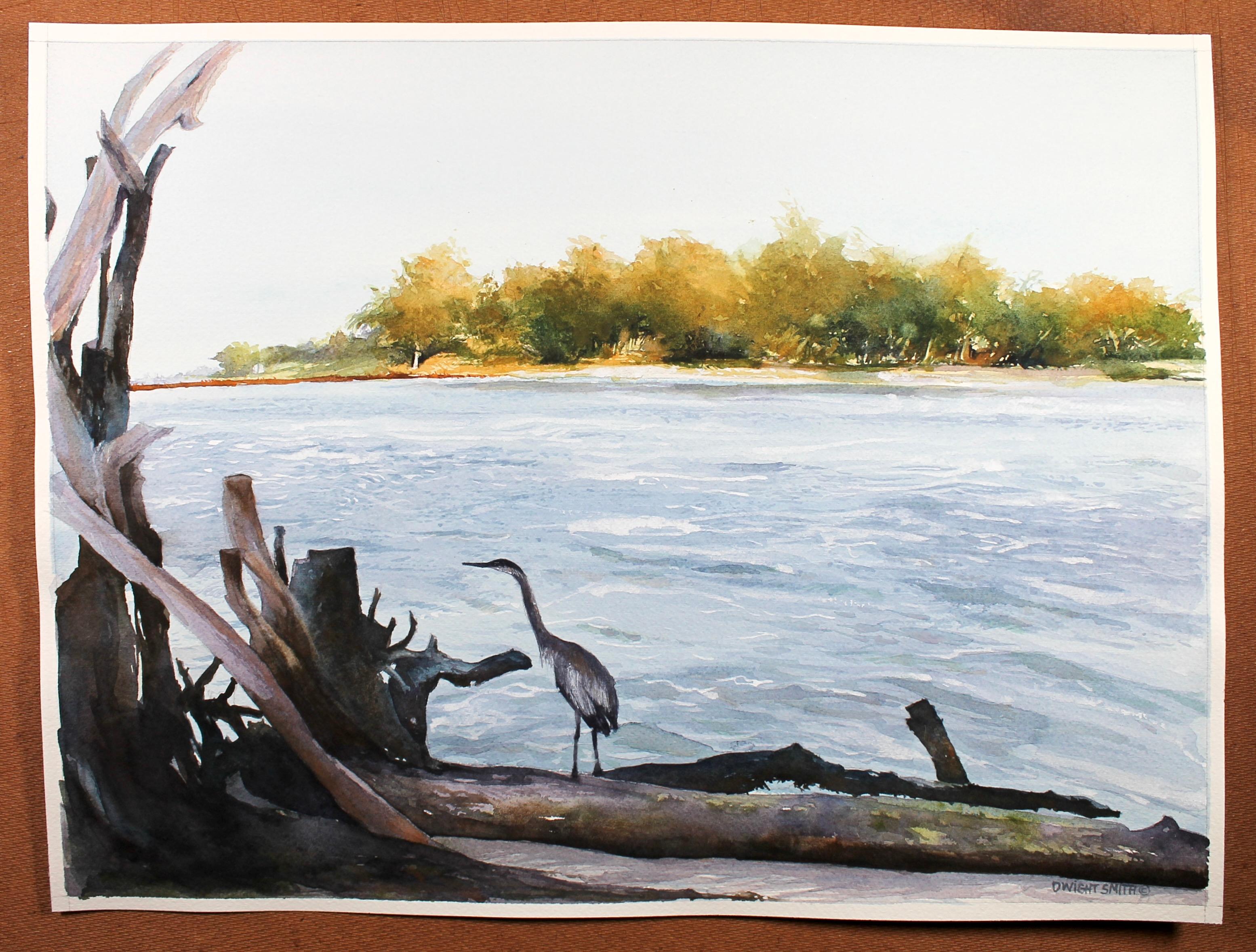 Héron du matin, peinture originale - Réalisme Art par Dwight Smith
