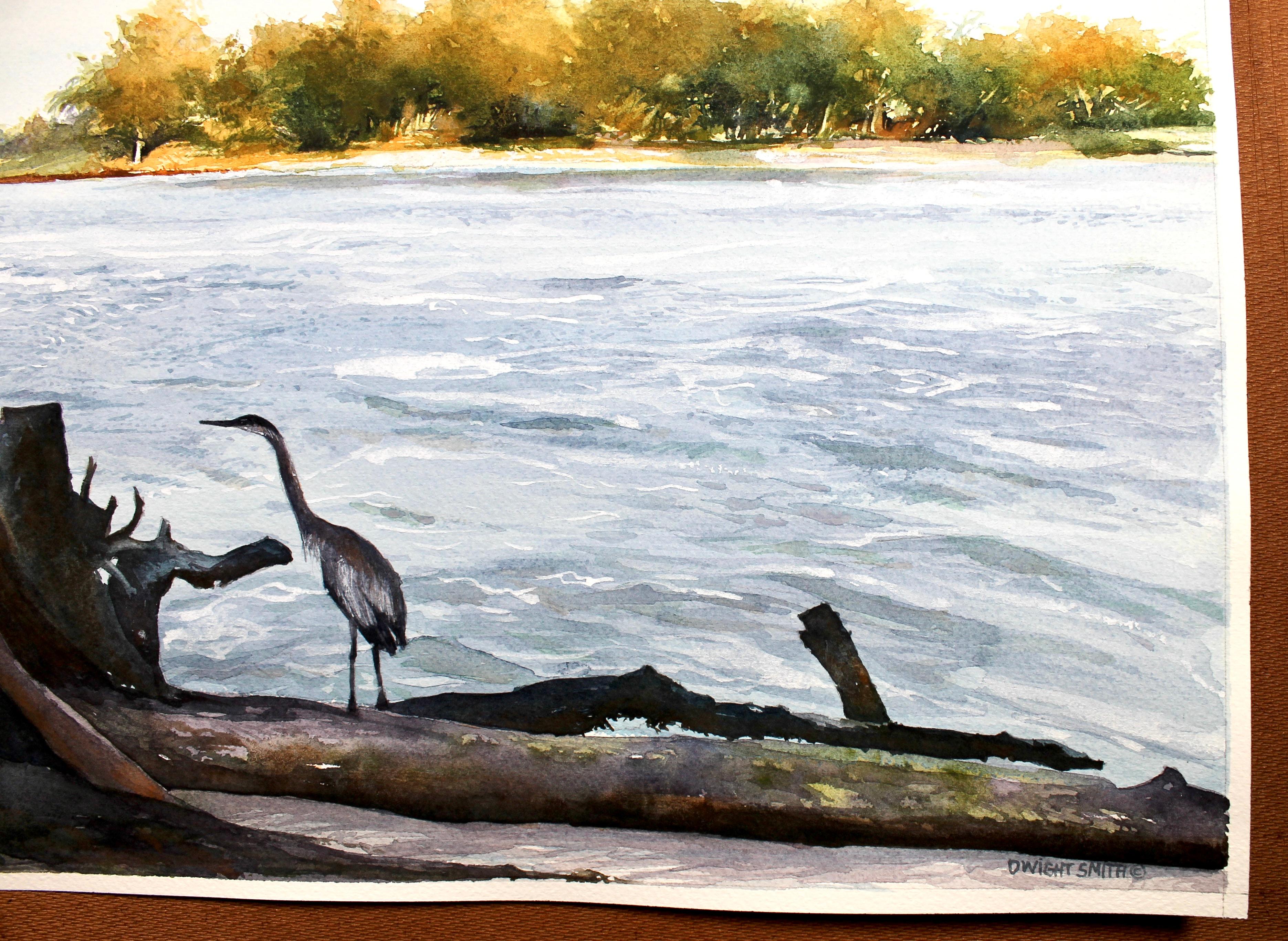 Héron du matin, peinture originale - Art de Dwight Smith
