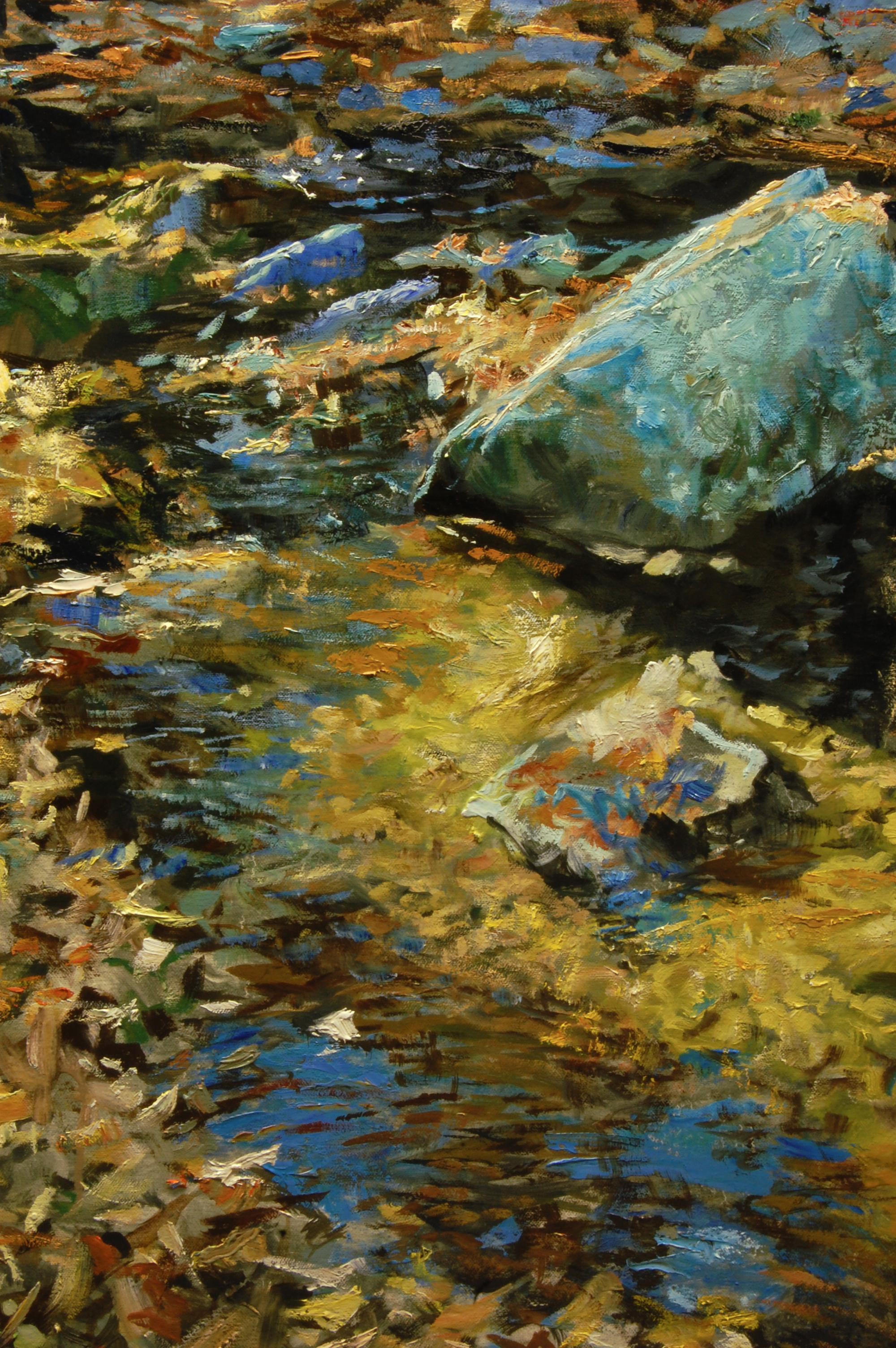 Cantos rodados en otoño, Pintura al óleo - Landscape Painting Marrón de Onelio Marrero
