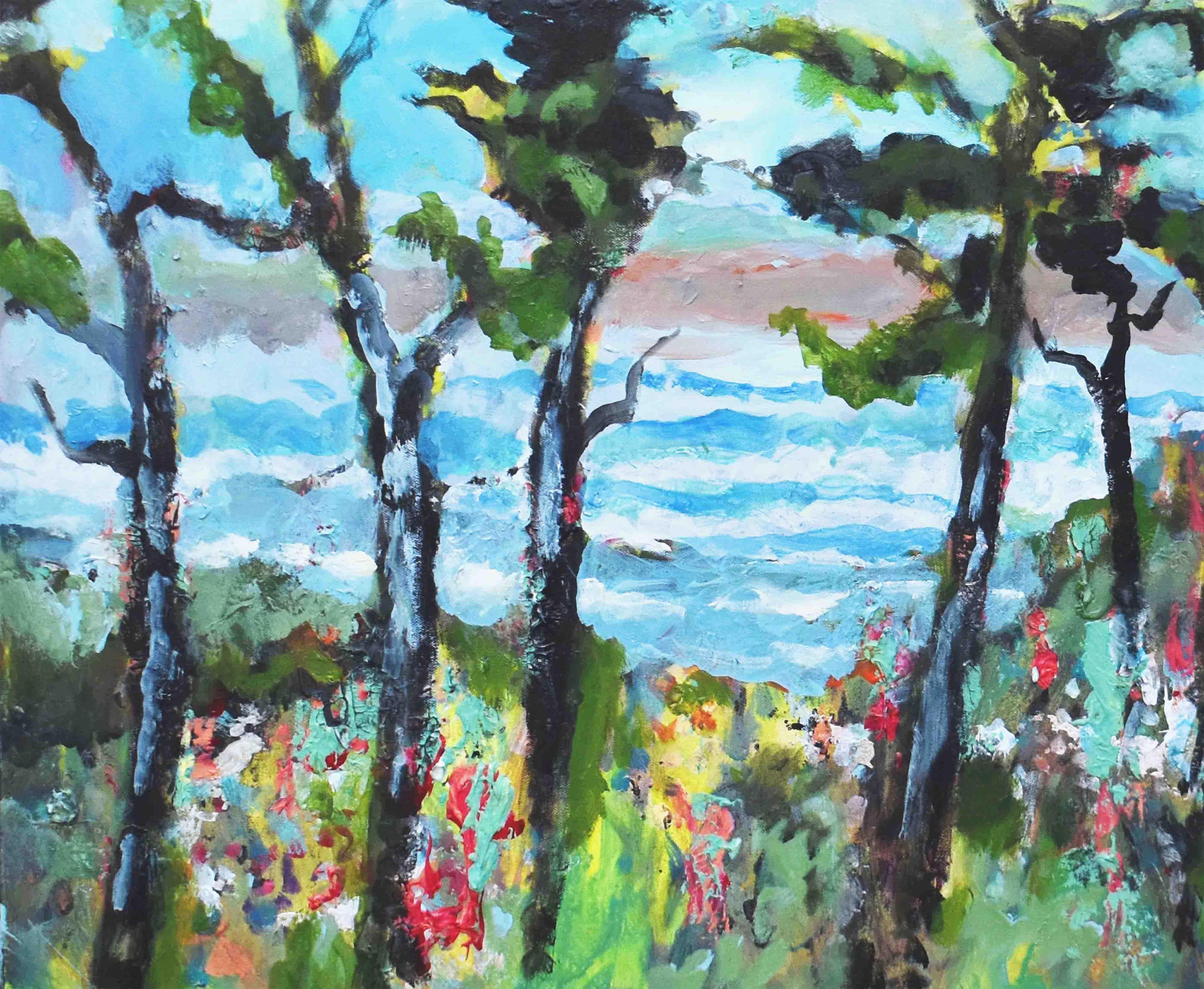 Surf and Pines, Original Painting For Sale 1