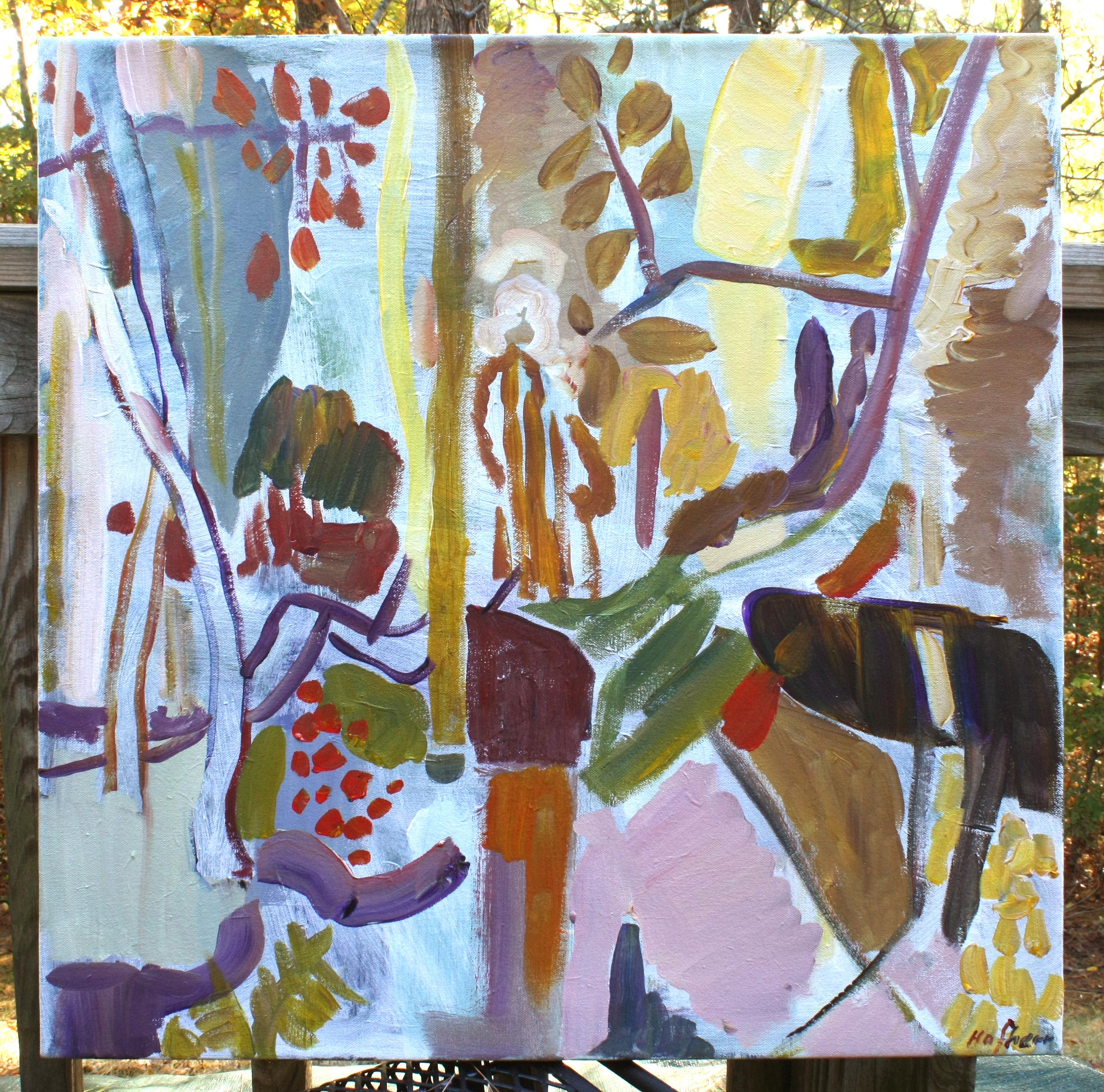 <p>Artist Comments<br />Linear elements and colored shapes portray an autumn woodland. The simplified foliage, trees, path, and light and shadow evoke the essence of the season without literal representation. Soft lighting is essential when