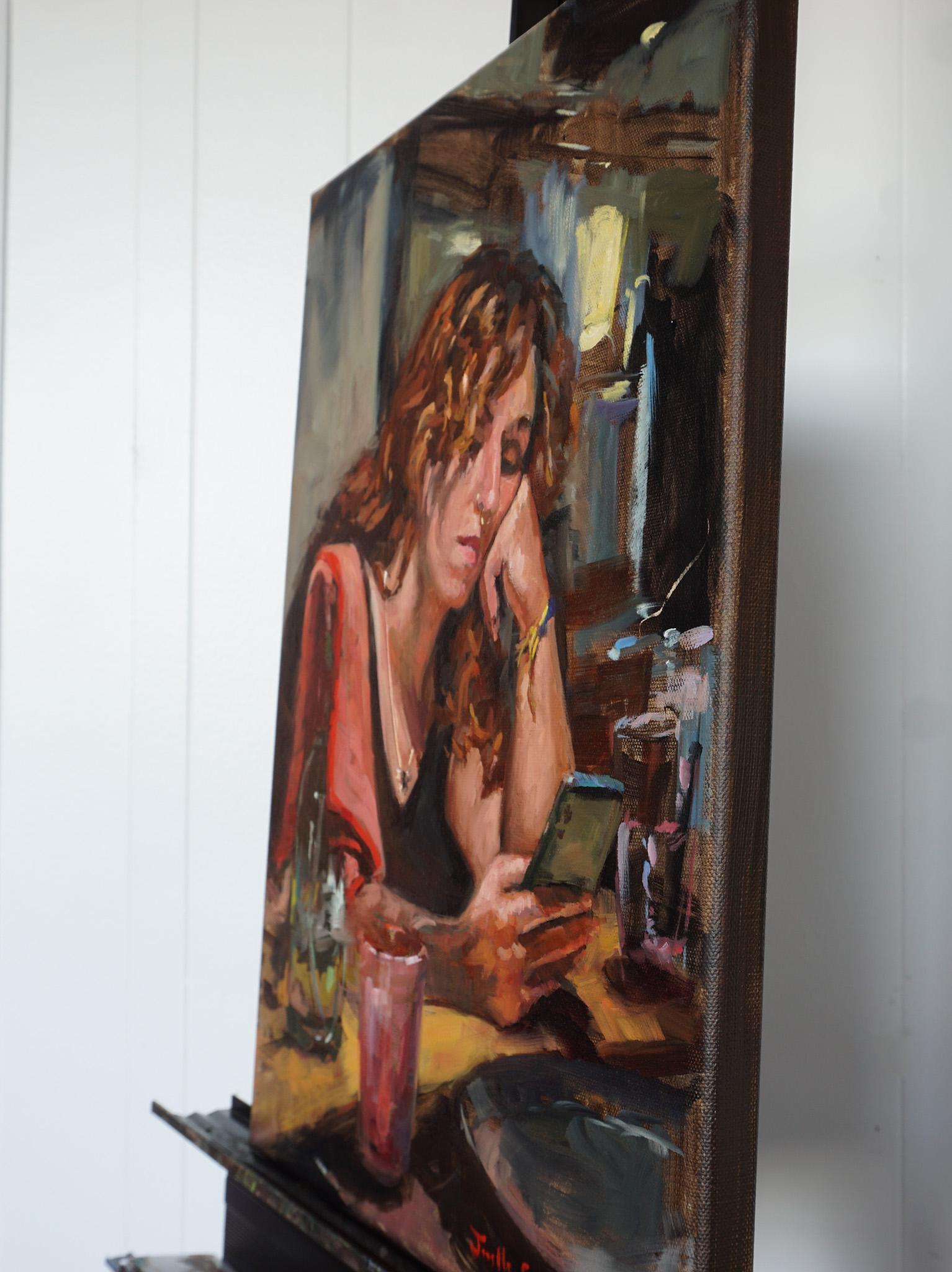 Attente d'un texte, peinture à l'huile - Impressionnisme Art par Jonelle Summerfield
