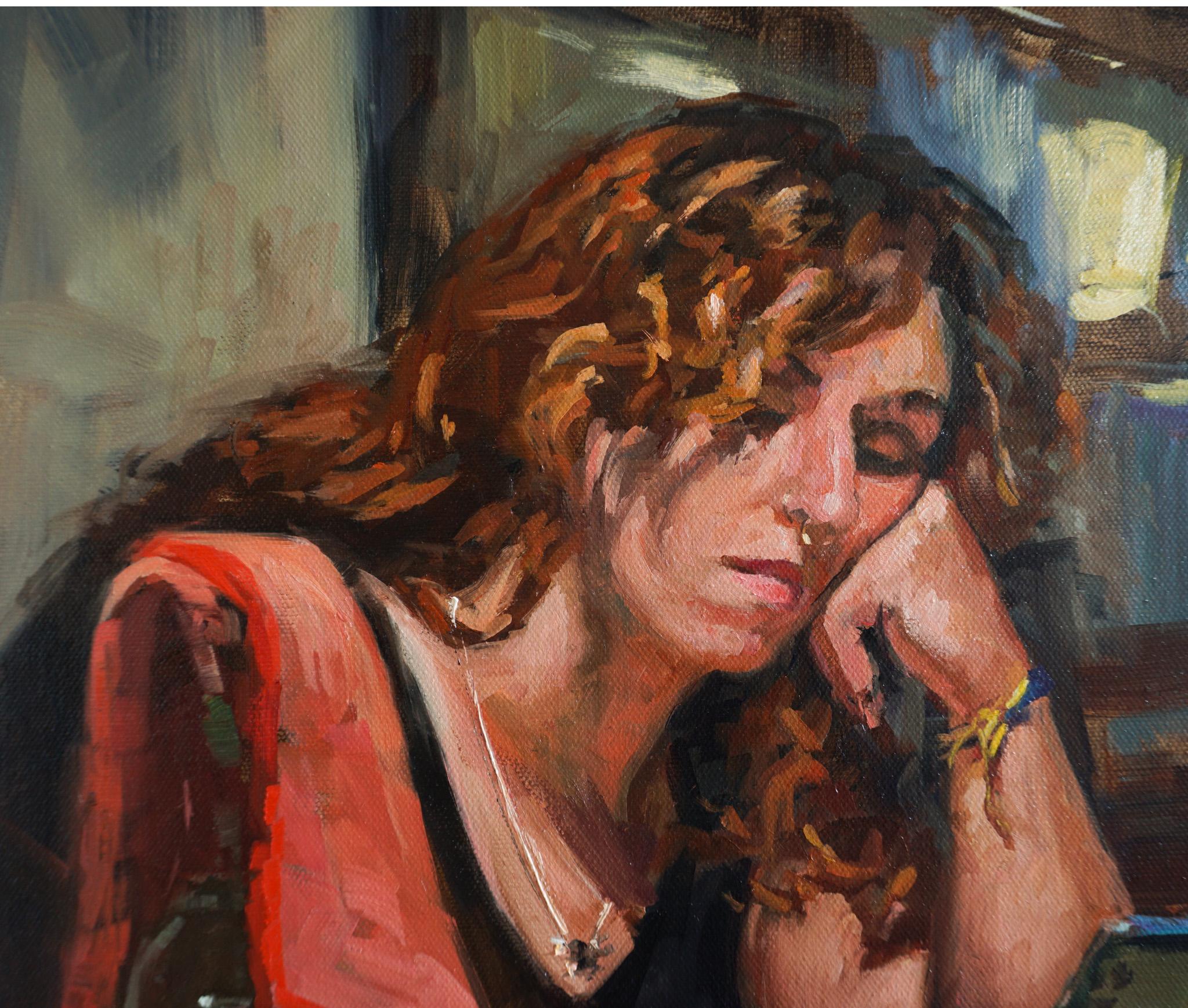 Attente d'un texte, peinture à l'huile en vente 1