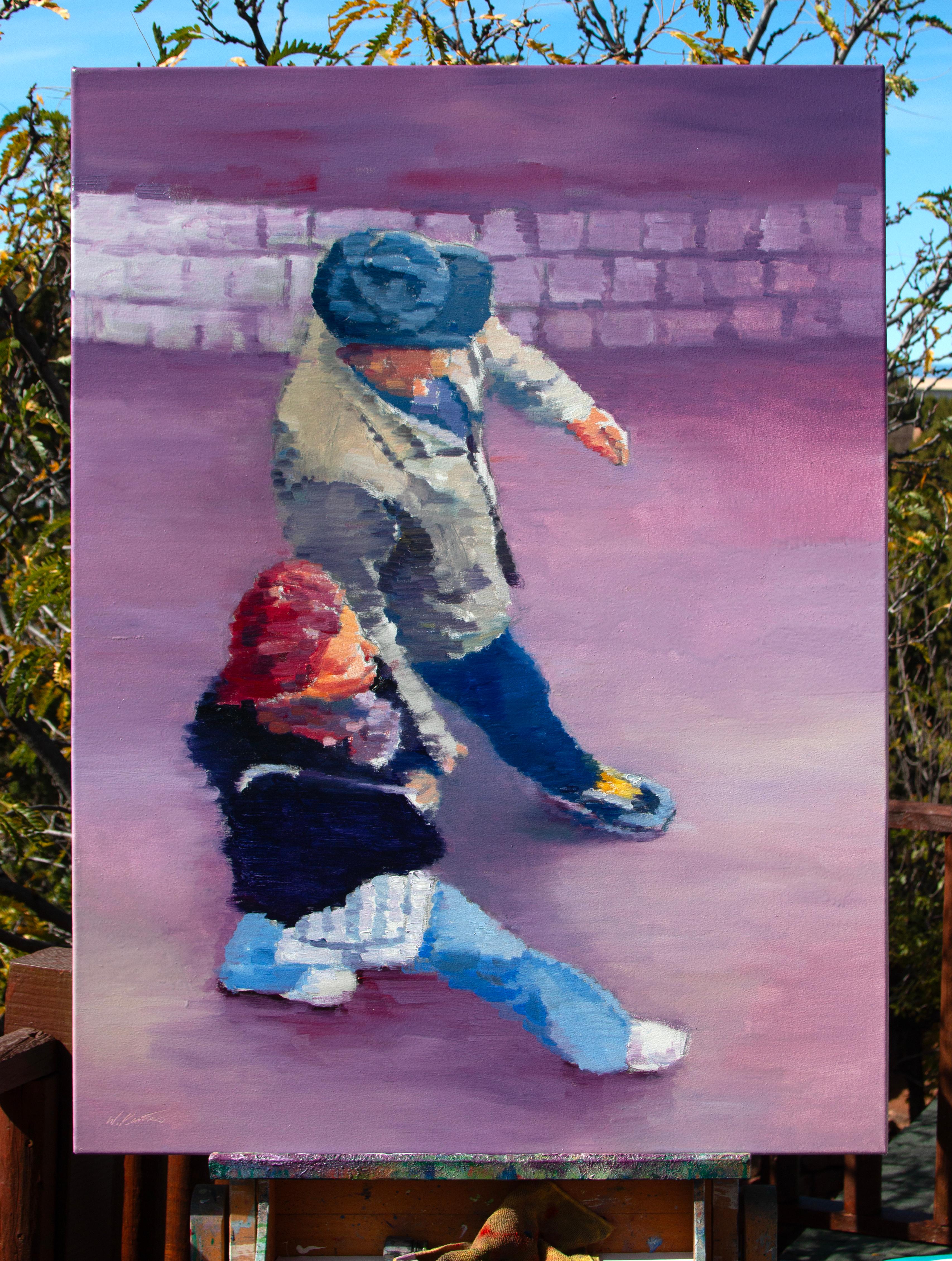 <p>Commentaires de l'artiste<br />L'artiste Warren Keating capture deux personnages en mouvement alors qu'ils naviguent dans le cadre animé d'Art Basel. Des coups de pinceau larges et expressifs traduisent le mouvement et la fluidité, créant une