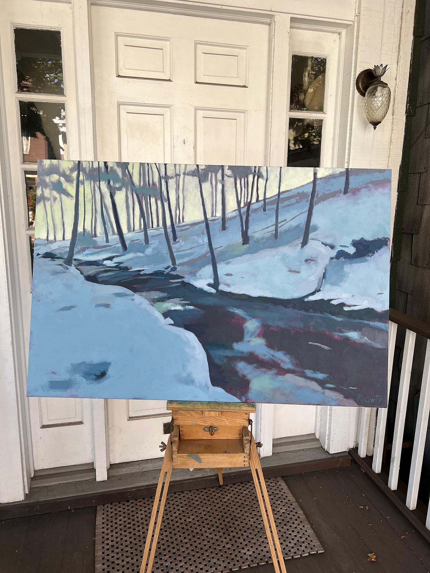 River d'hiver froid, peinture à l'huile - Impressionnisme Painting par Brian McCarty