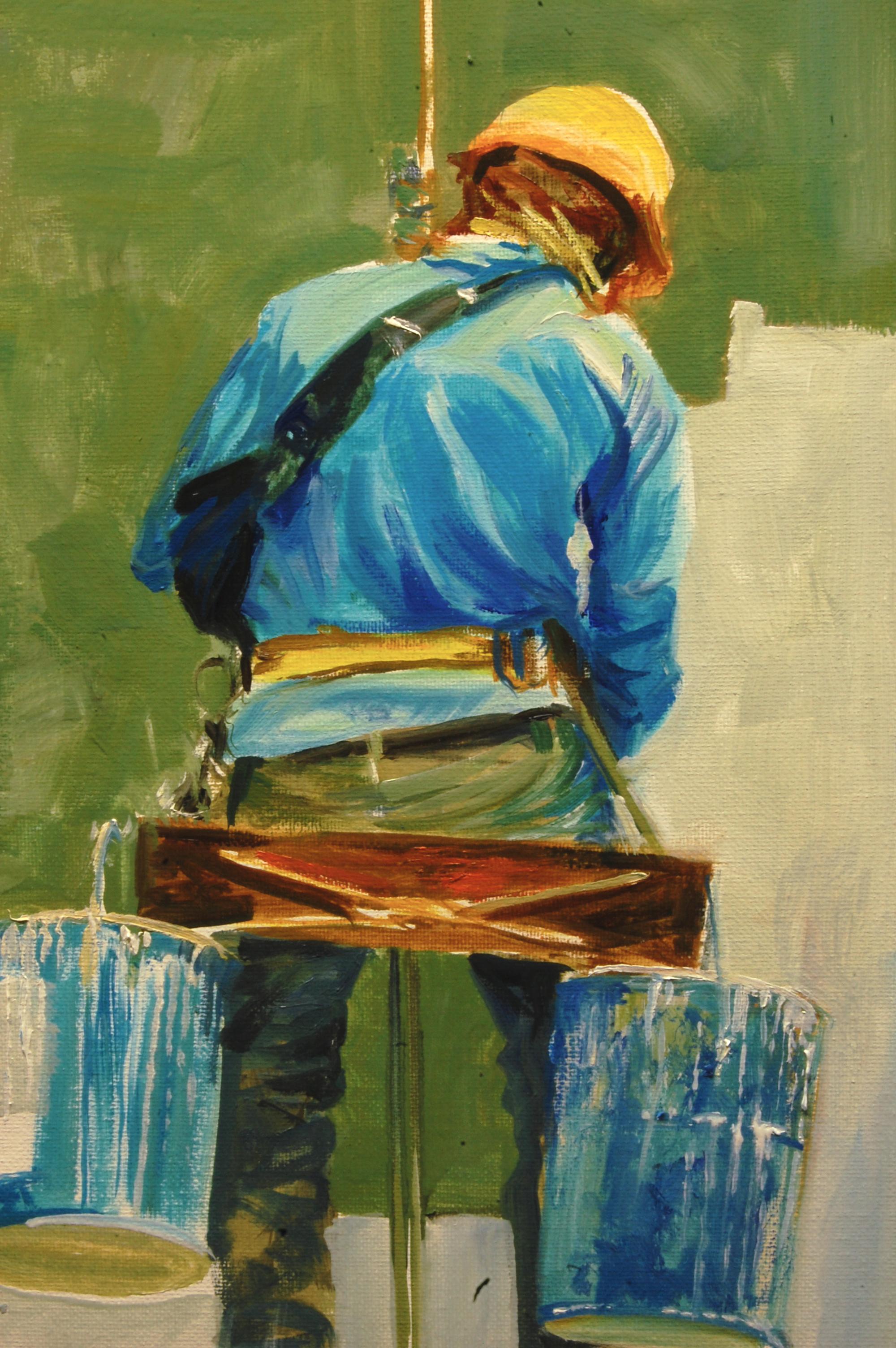 Alle prese con la lotta, Pittura a olio - Figurative Painting Marrone di Onelio Marrero