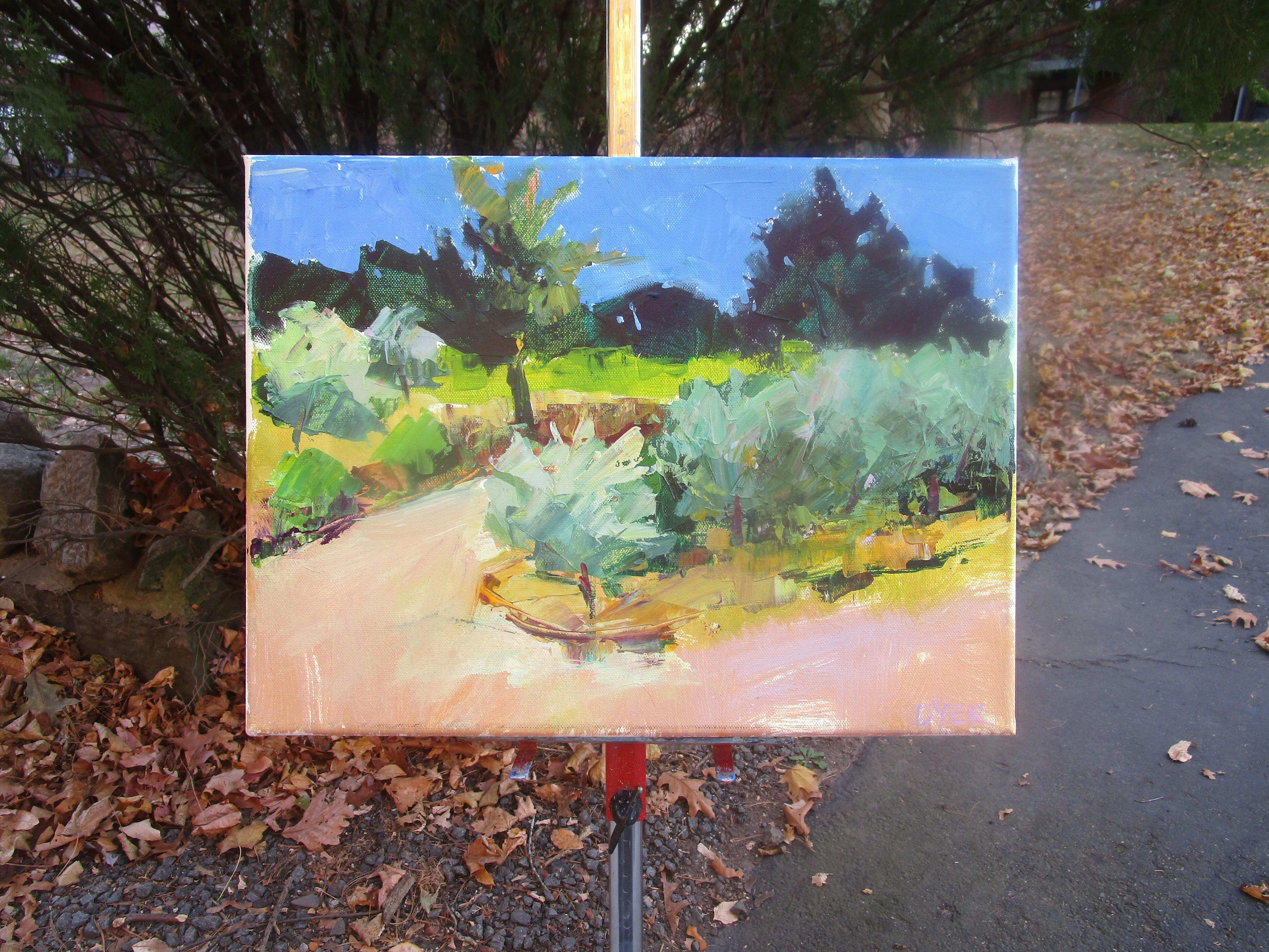 <p>Artist Comments<br />Soft, loose brushstrokes depict a curved path winding through olive trees under a bright, clear sky. The scene takes inspiration from a dusty road artist Janet Dayer encountered on her trip to Provence, France. Using a