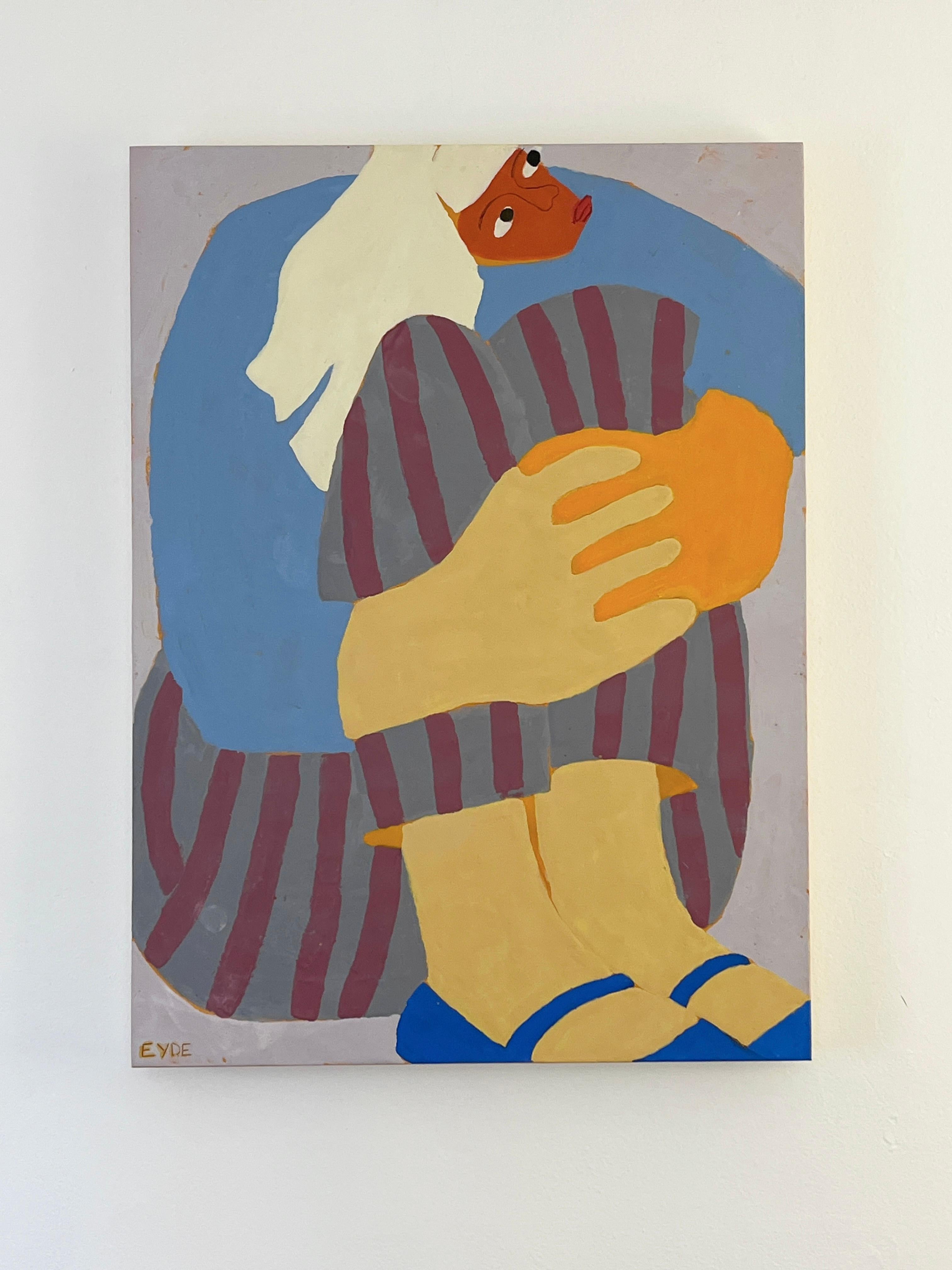 <p>Artist Comments<br />A woman sits with her hands wrapped around bent knees, exuding a sense of introspection and vulnerability. She contemplates the wonders of the universe, from birth signs to giant moons and the night sky. The simple shapes and