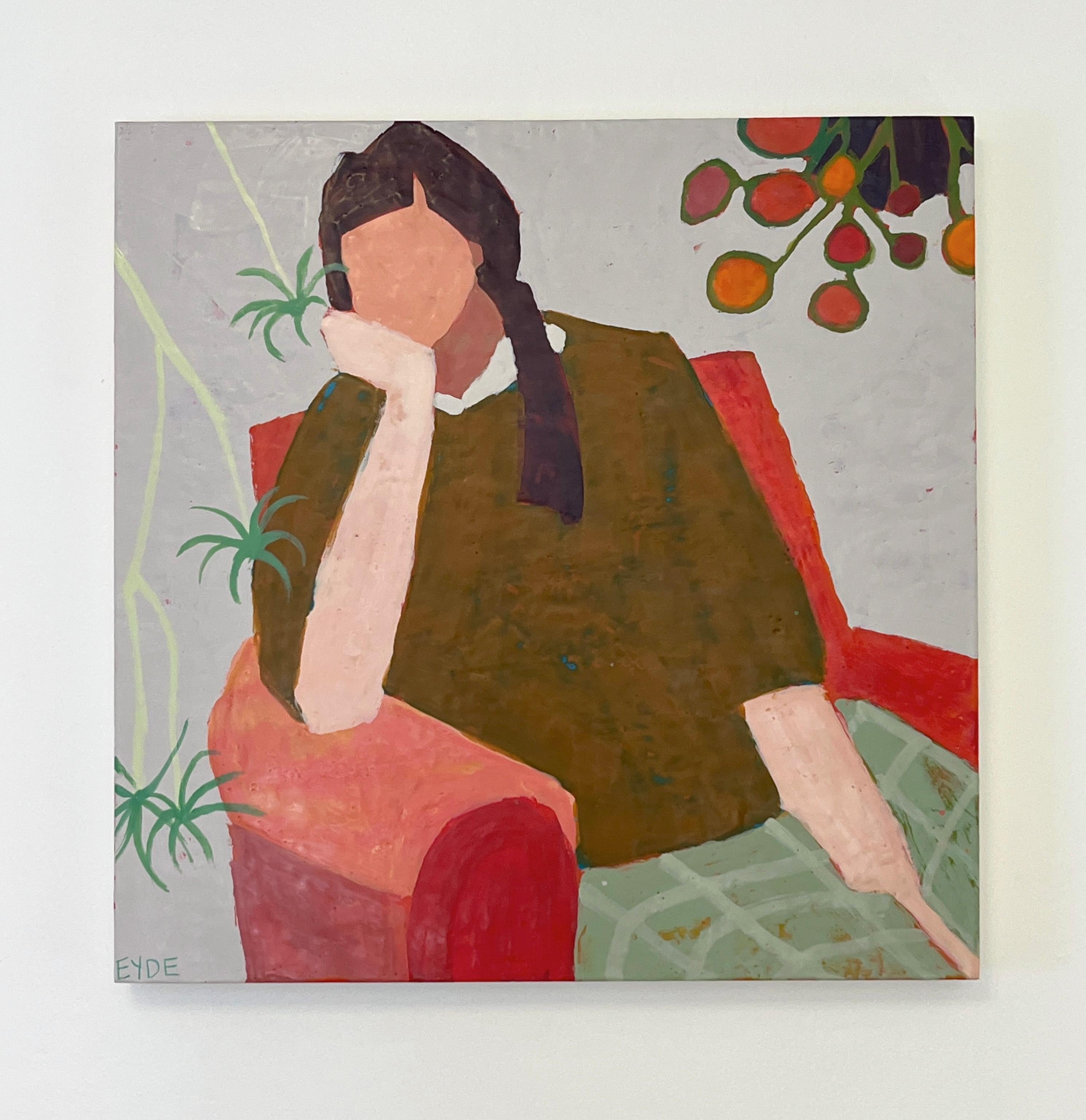 <p>Commenti dell'artista<br />Una donna reclinata su una poltrona, con il viso appoggiato sulla mano, evoca una tranquilla introspezione. L'artista Deborah Eyde utilizza forme semplici e colori tenui per creare un'atmosfera serena. Cattura i momenti