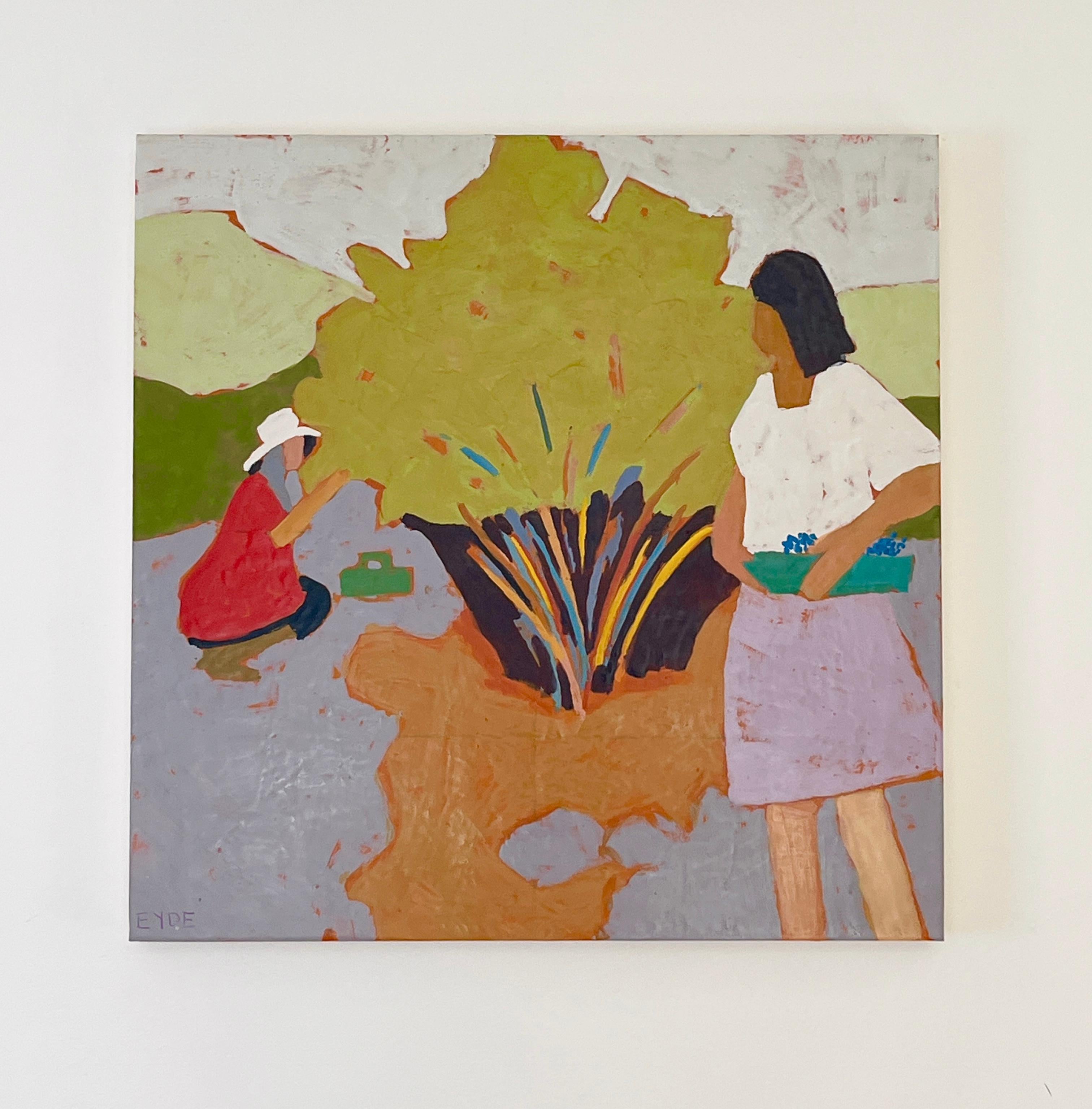 <p>Comentarios de la artista<br />Utilizando formas simplificadas y colores cálidos, la artista Deborah Eyde capta un momento de trabajo tranquilo y de conexión con la naturaleza. En esta pieza de encáustica, representa una actividad veraniega muy
