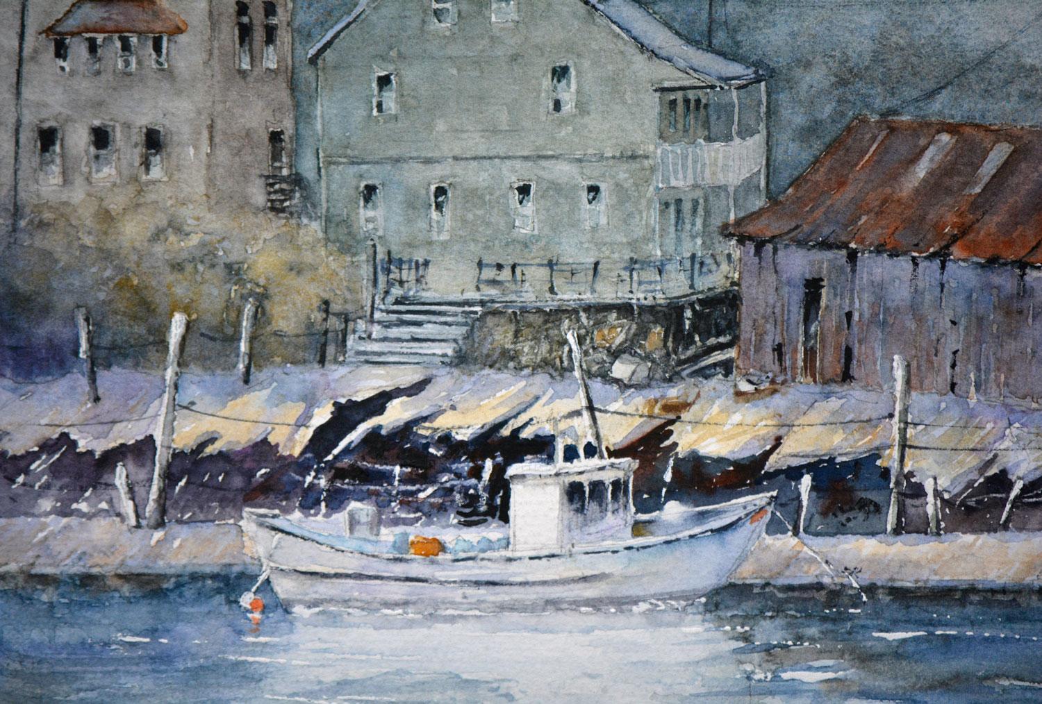 Costa de Gloucester, Pintura original - Interior Art Azul de Judy Mudd
